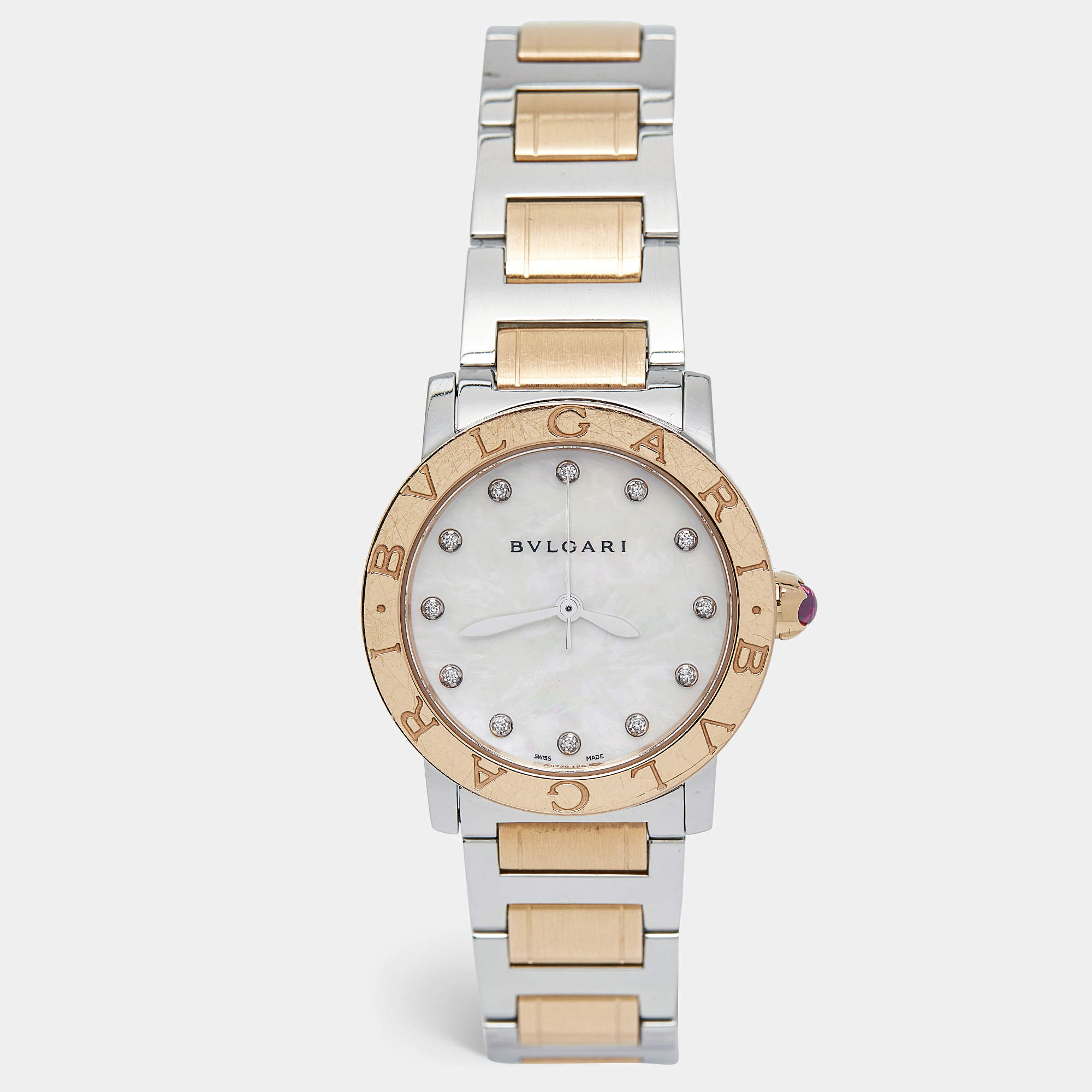  Bvlgari Mother Of Pearl Diamond 18K Rose Gold Stainless Steel Bvlgari Bvlgari 101891 Women's Wristwatch 33 mm