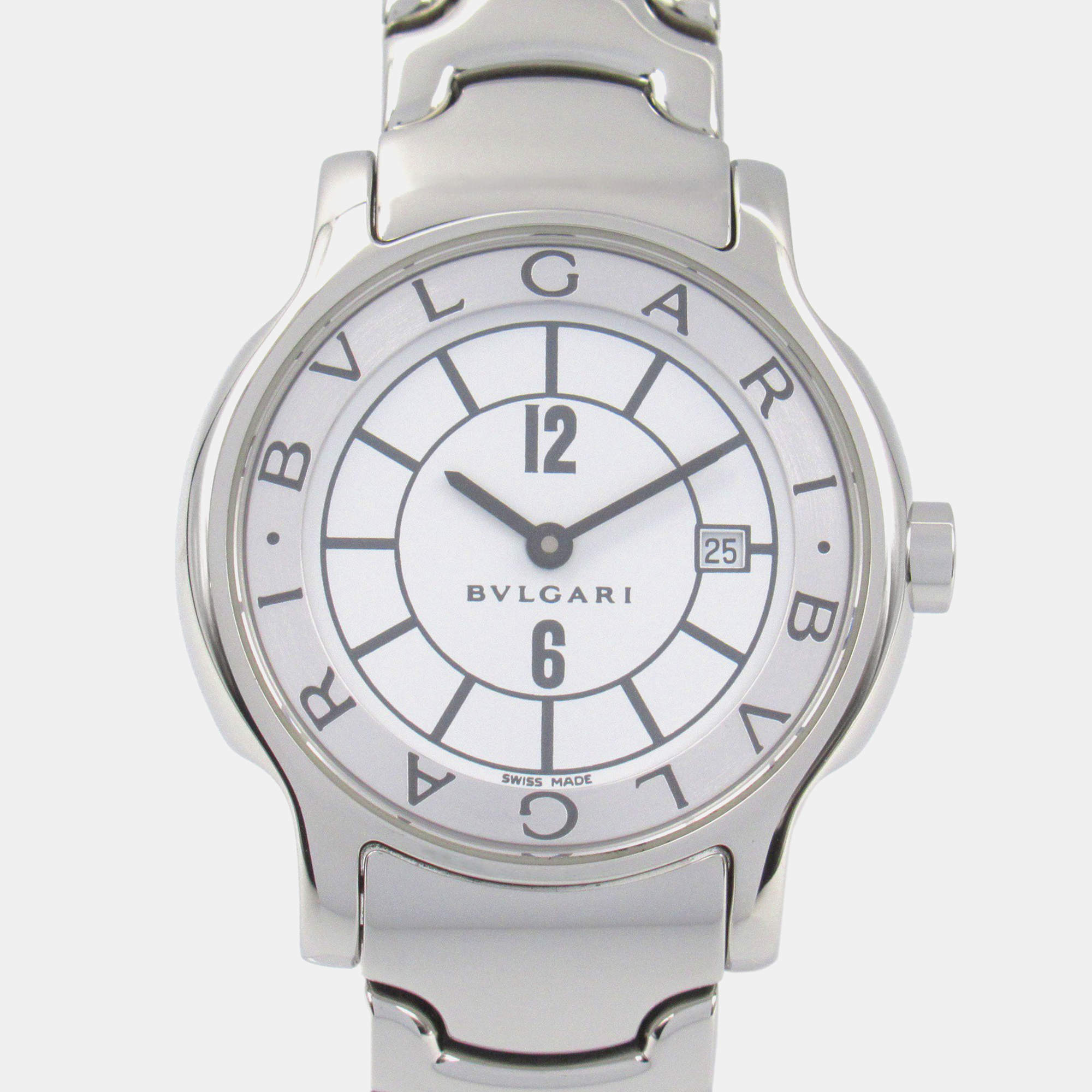 Bvlgari White Stainless Steel Solotempo ST29S Quartz Women's Wristwatch 29 mm