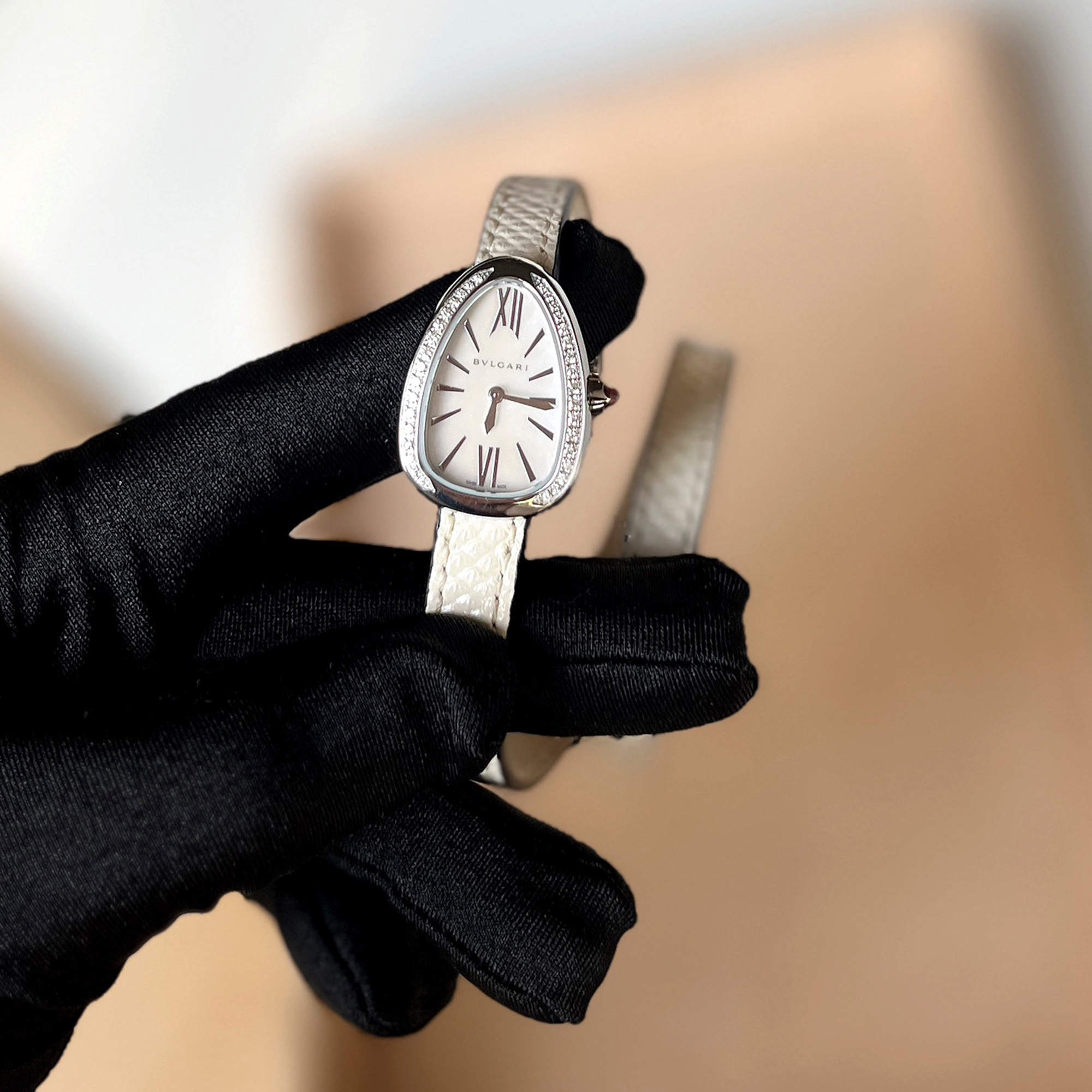 Bvlgari Silver Stainless Steel Ceramic Serpenti 102781 Quartz Women's Wristwatch 27 mm