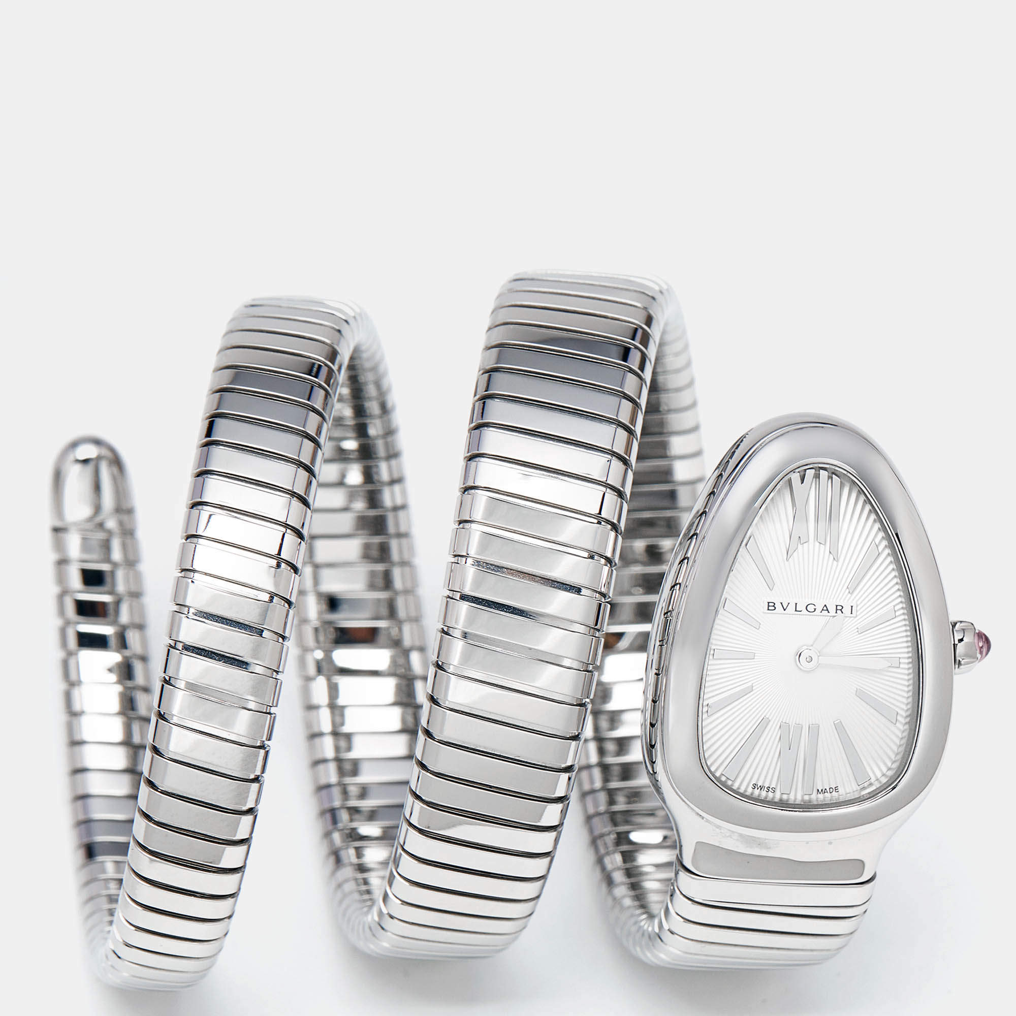 Bvlgari Silver Opaline Stainless Steel Serpenti Tubogas 101911 Women's Wristwatch 35 mm