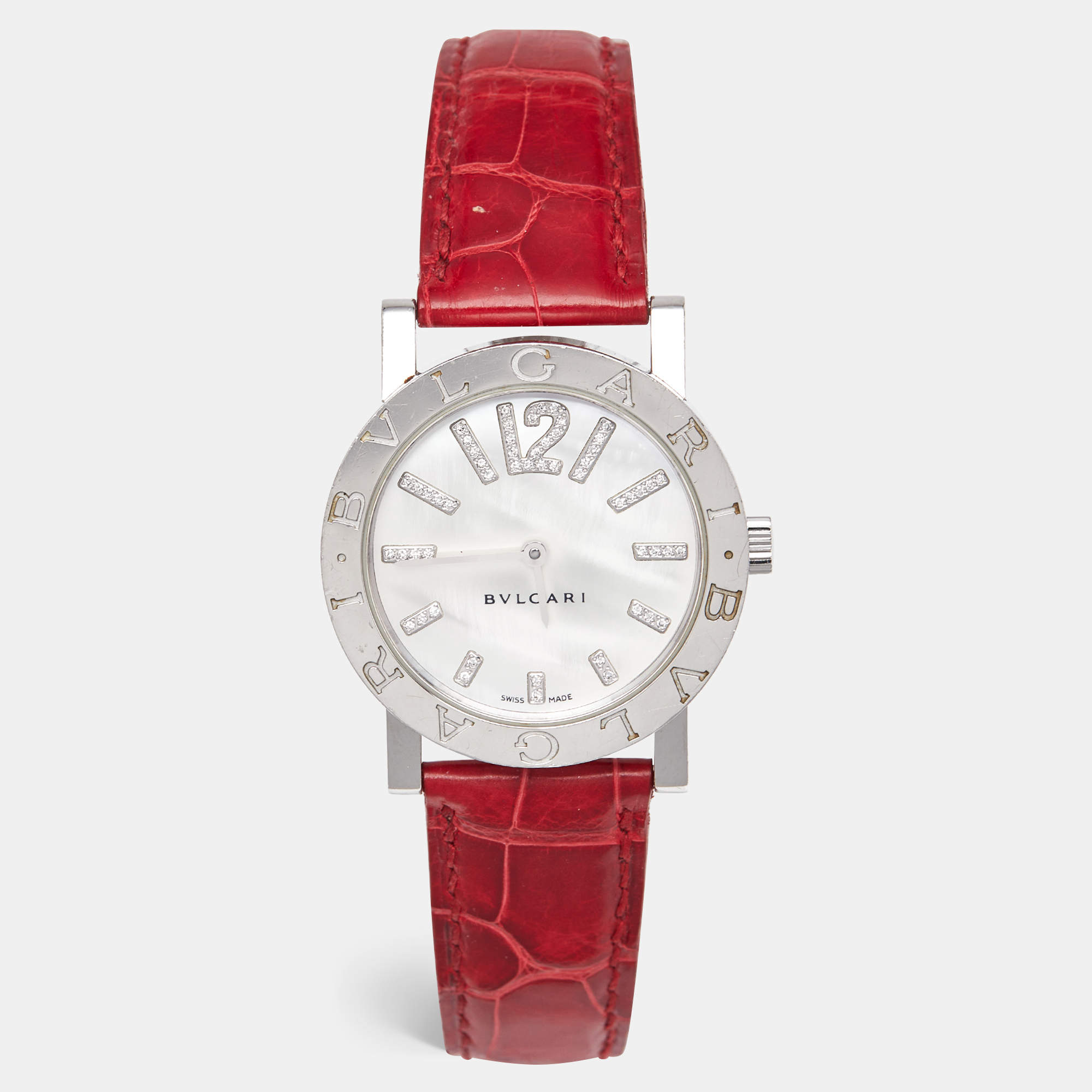 Bvlgari Mother Of Pearl Diamond Stainless Steel Bvlgari Bvlgari BB 33 SL AUTO Automatic Women's Wristwatch 33 mm