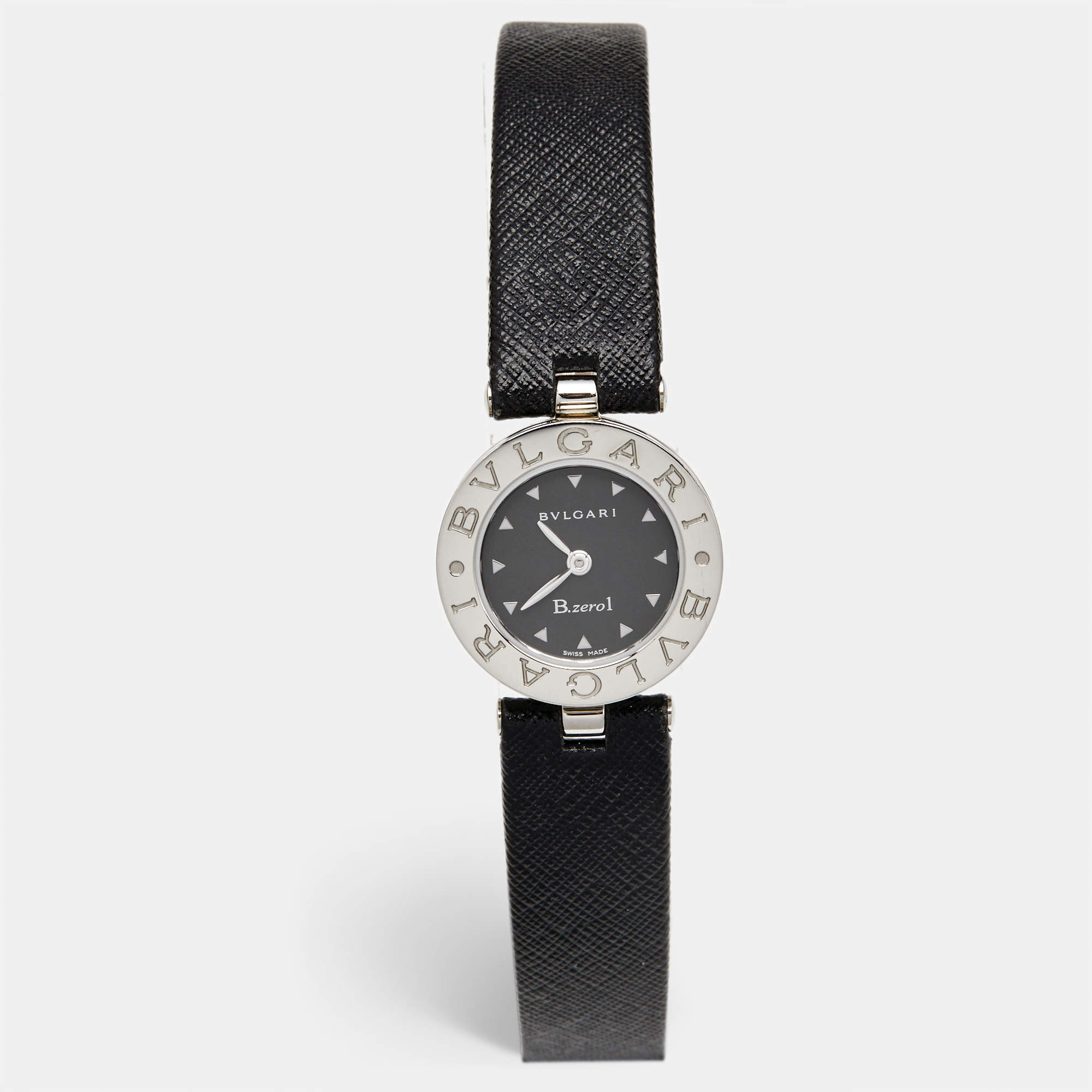 Pre Owned Bvlgari Black Dial Stainless Steel Leather B.Zero1 BZ 22 S Women's Wristwatch 22 mm