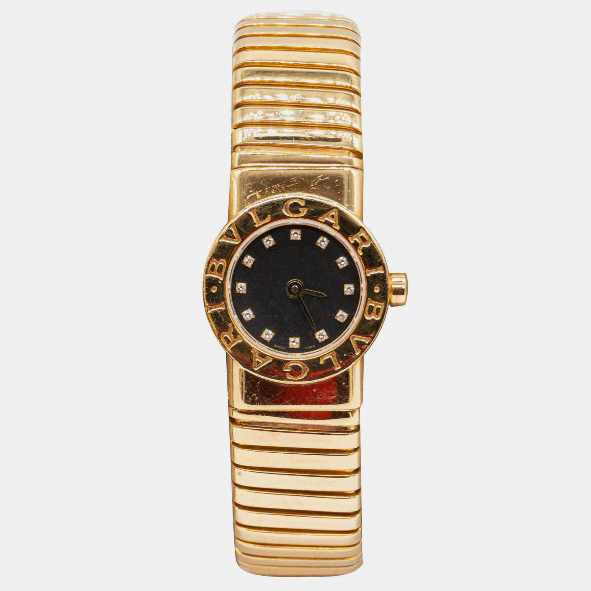 Pre Owned Bvlgari Vintage Expandable Tubogas BB19 2T Diamonds 18K YG Quartz Women's Wrist watch 19 mm