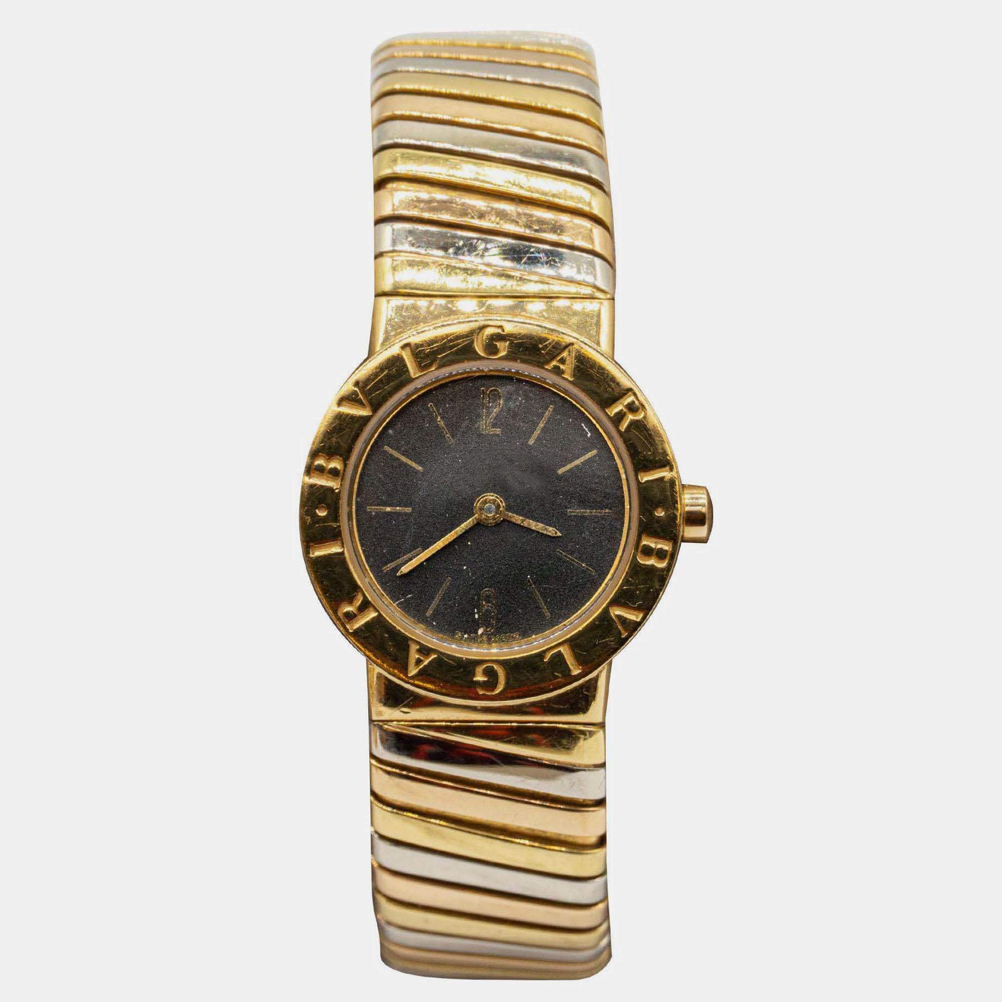 Pre Owned Bvlgari Vintage Expandable Tri-Colour Tubogas BB23 2T 18K YG/RG/WG Quartz Women's Wrist watch 23 mm