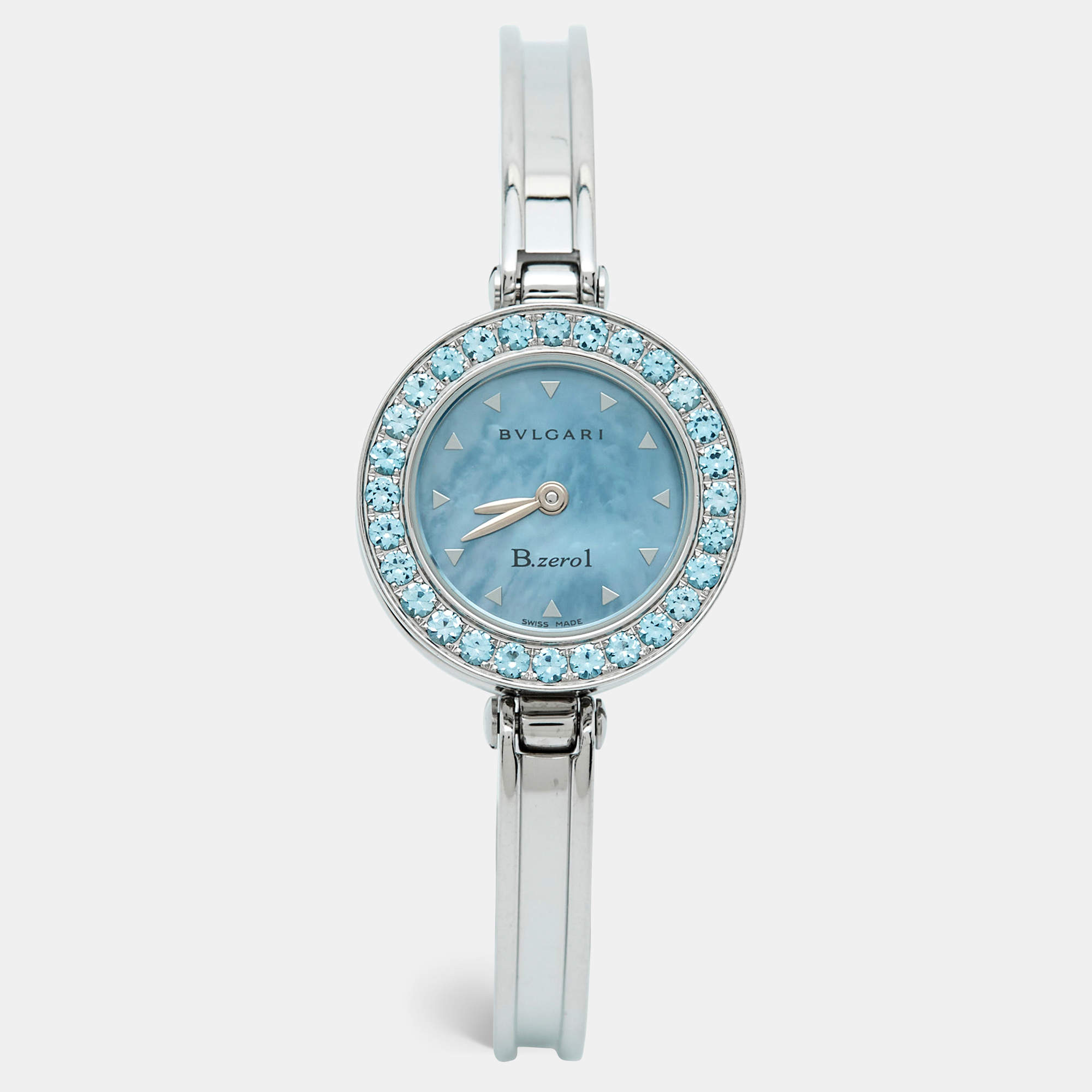 Pre Owned Bvlgari B.Zero1 BZ22S Blue Mother of Pearl Topaz Stainless Steel Women's Wristwatch 22 mm