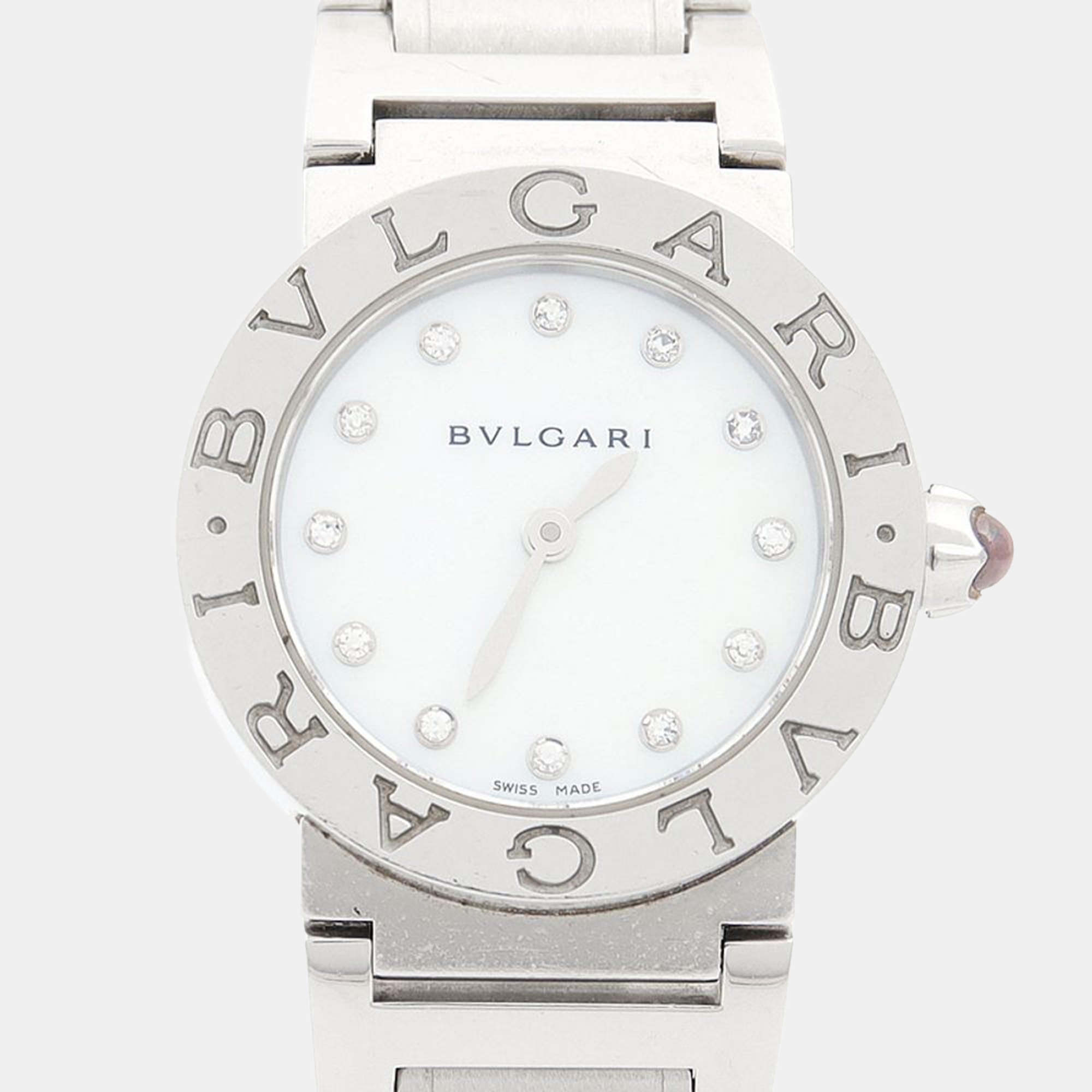 Pre Owned Bvlgari BB Diamond BBL26S Quartz Stainless Steel Womens Wristwatch 26 mm