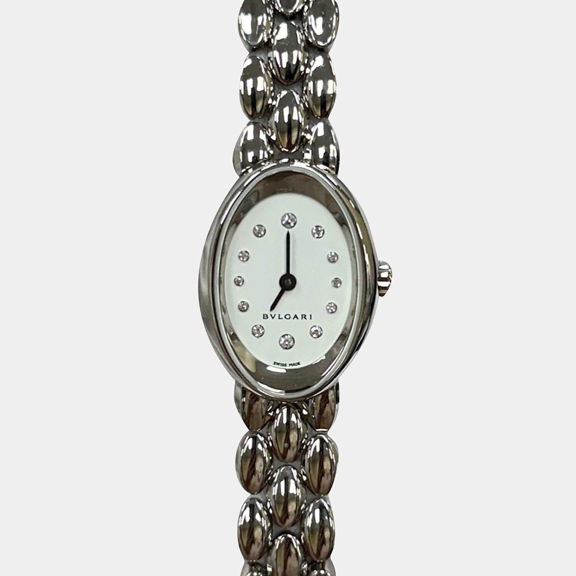 Pre Owned Bvlgari Ovale OVW27G Quartz Diamond 18K White Gold Women's Wristwatch 27 mm