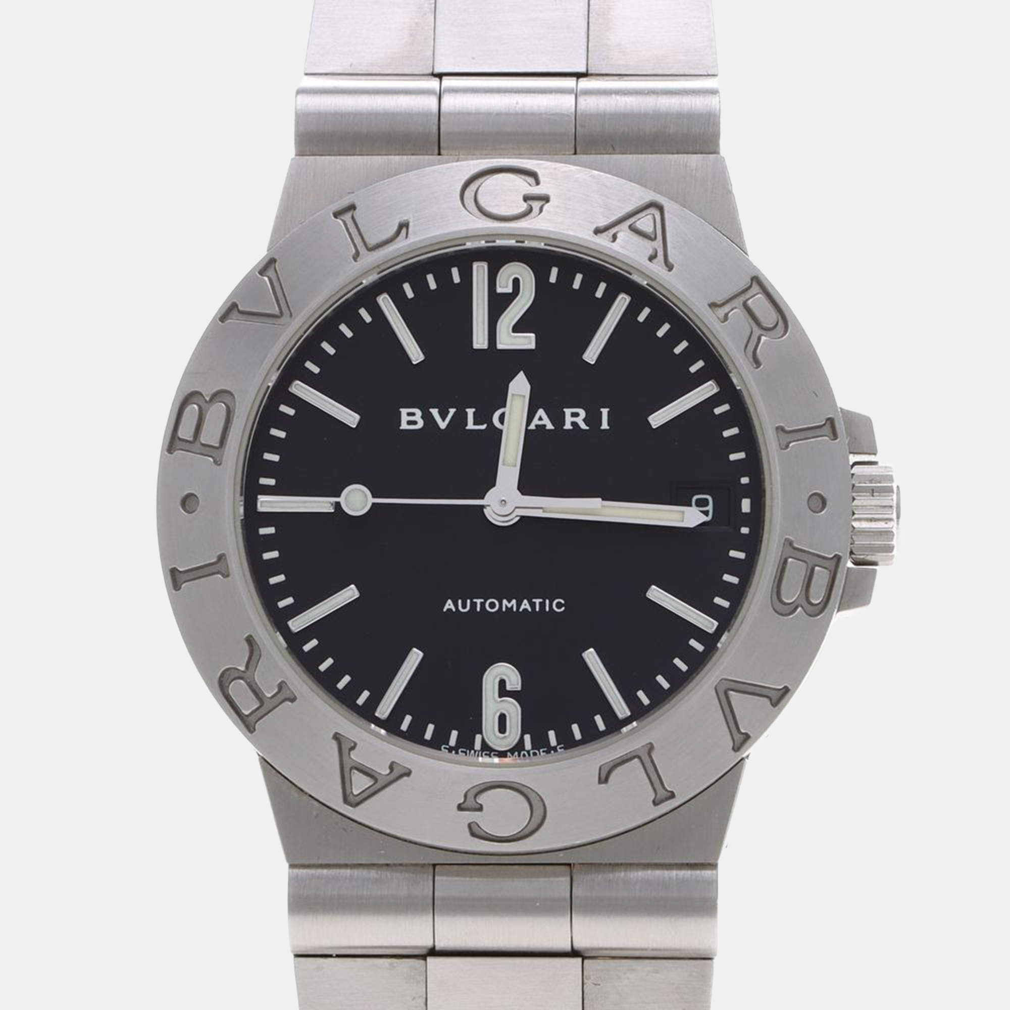 Pre Owned Bvlgari Diagono LCV35S Automatic Black Stainless Steel Men's Wristwatch 36mm