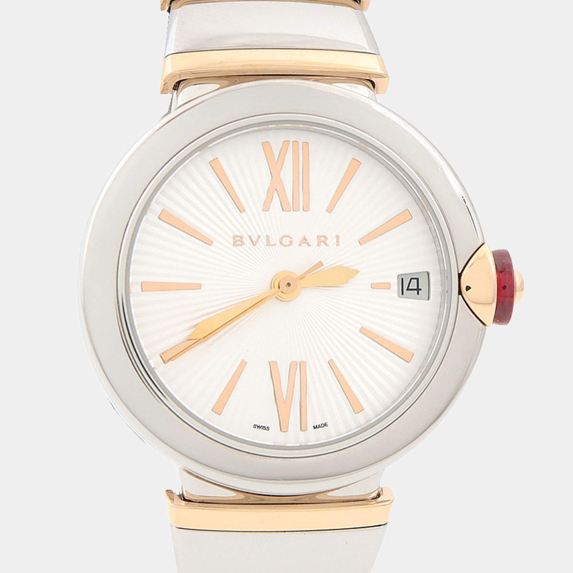 Pre Owned Bvlgari Lucea LUP33SG Automatic White Diamond Stainless Steel and Gold Women's Wristwatch 33mm