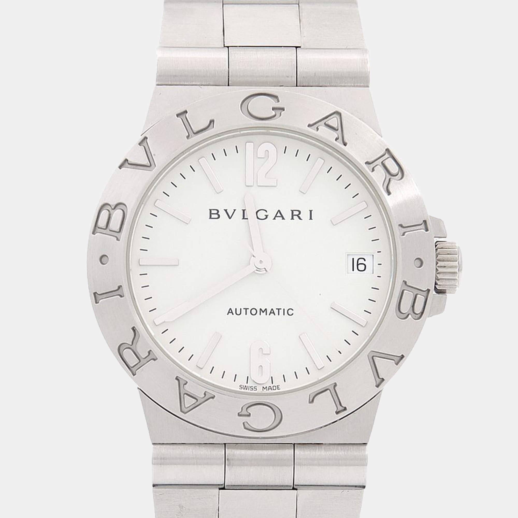 Pre Owned Bvlgari Diagono LCV35S Automatic White Stainless Steel Men's Wristwatch 35mm