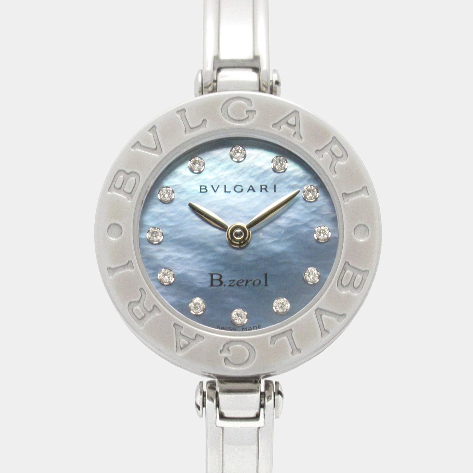 Pre Owned Bvlgari B.Zero1 BZ22S Quartz Blue Stainless Steel Women's Wristwatch 22 mm