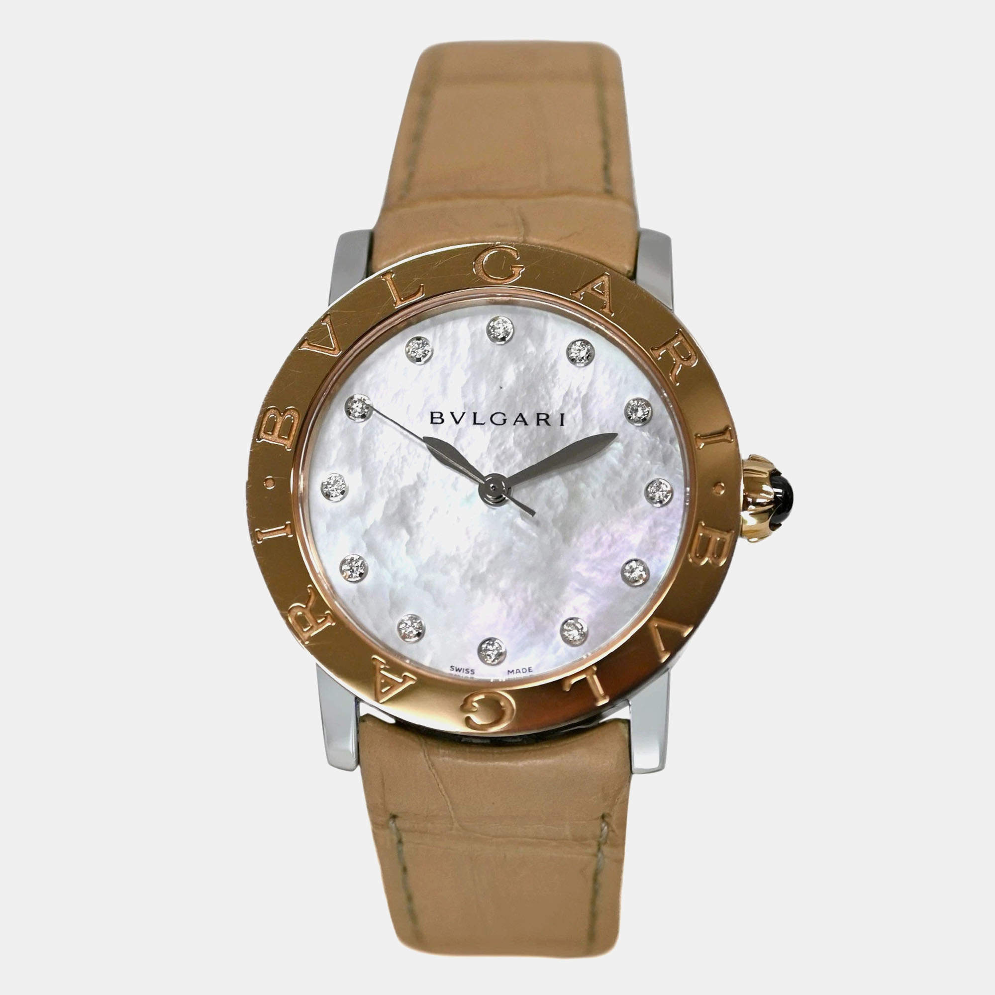 Pre Owned Bvlgari BvlgariBvlgari BBLP33SG Automatic White diamonds steel 18k Rose Gold Women's Wristwatch 33 mm