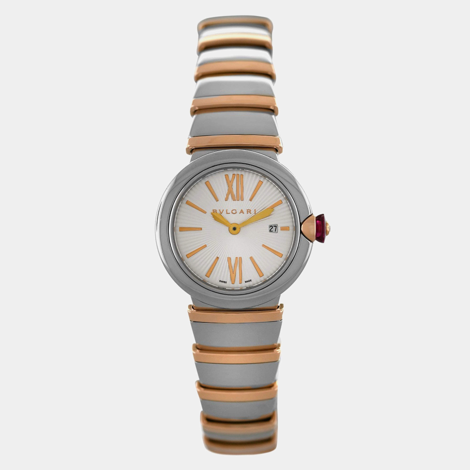 Pre Owned Bvlgari Lvcea LUP28SG Quartz White 18k Rose Gold Steel Women’s Wristwatch 28 mm
