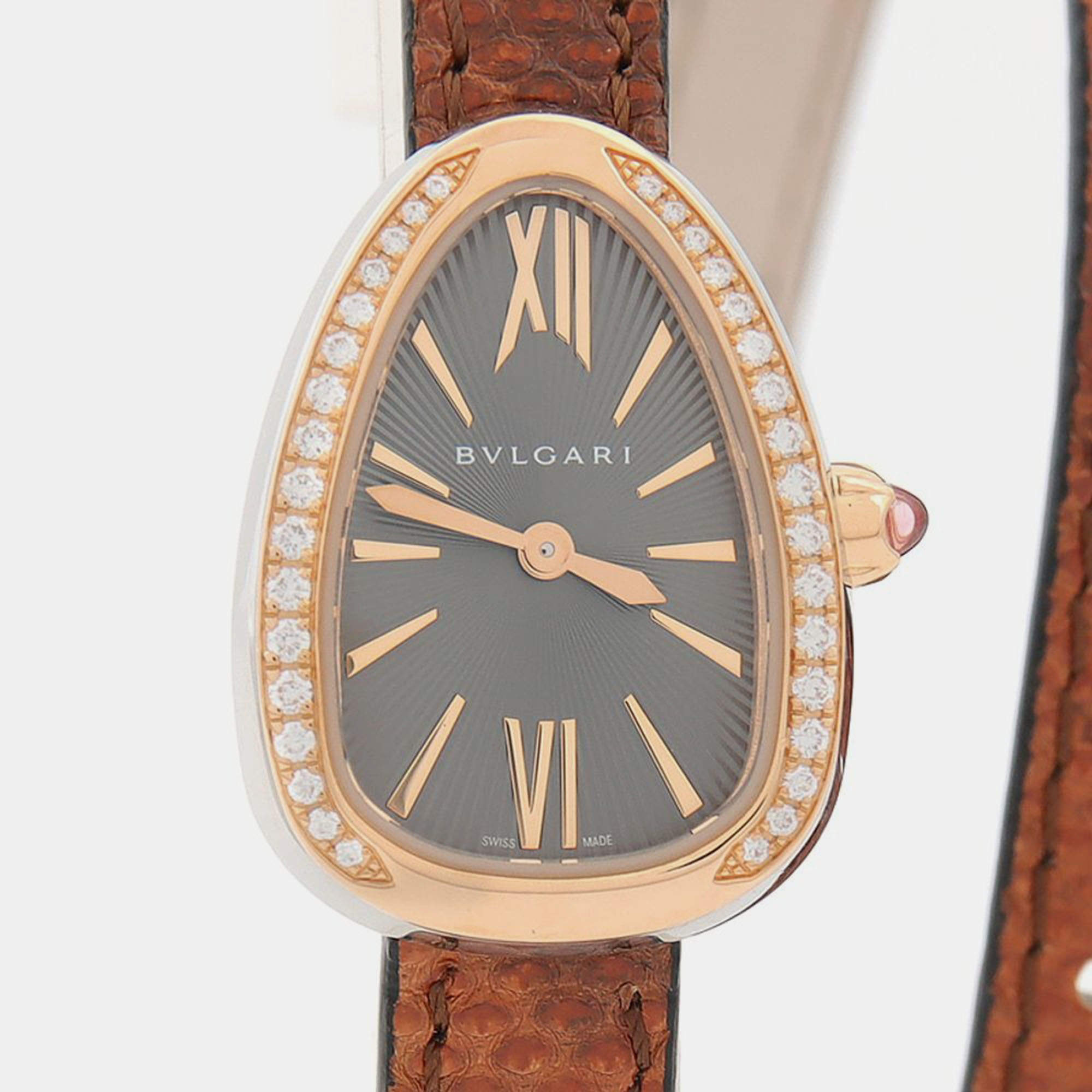 Pre Owned Bvlgari Serpenti Diamond 102968 Quartz Rose Gold Stainless Steel Women's Wristwatch 20 mm
