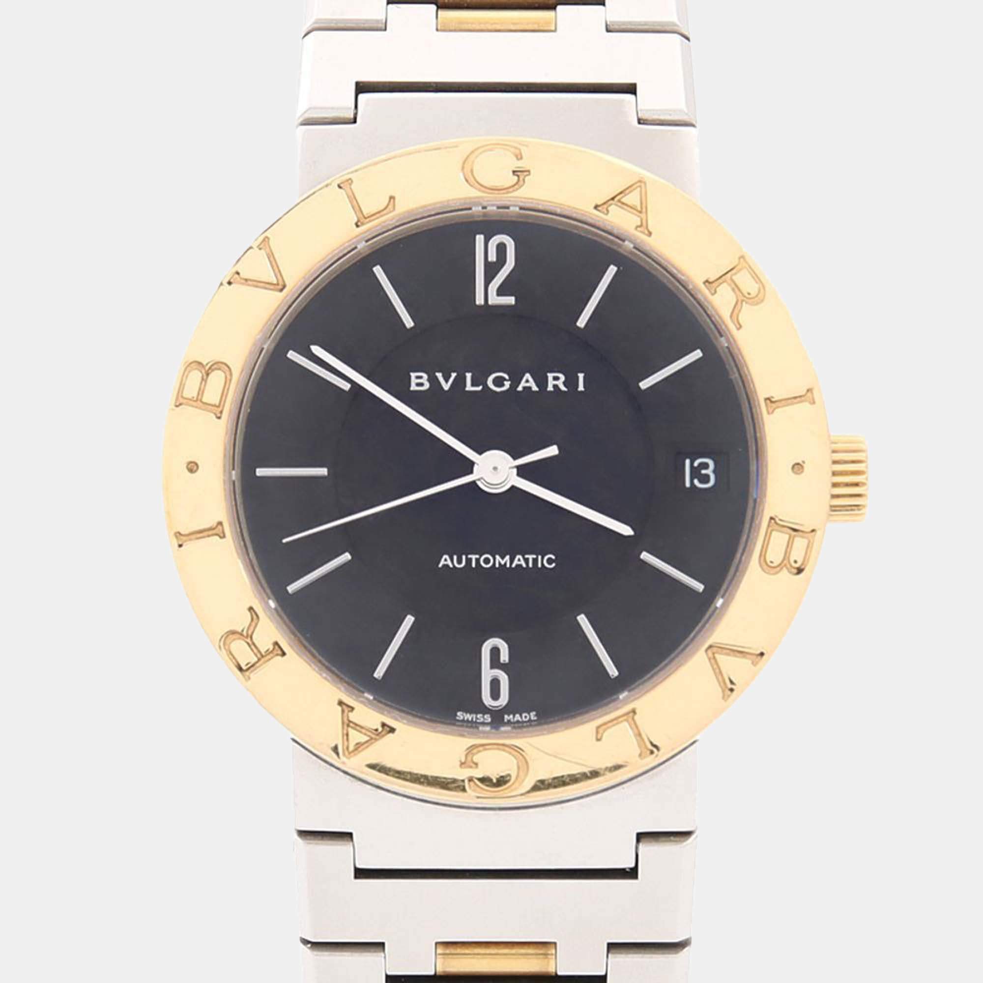 Pre Owned Bvlgari BB33SG Quartz Black 18K Yellow Gold Stainless Steel Women's Wristwatch 33mm
