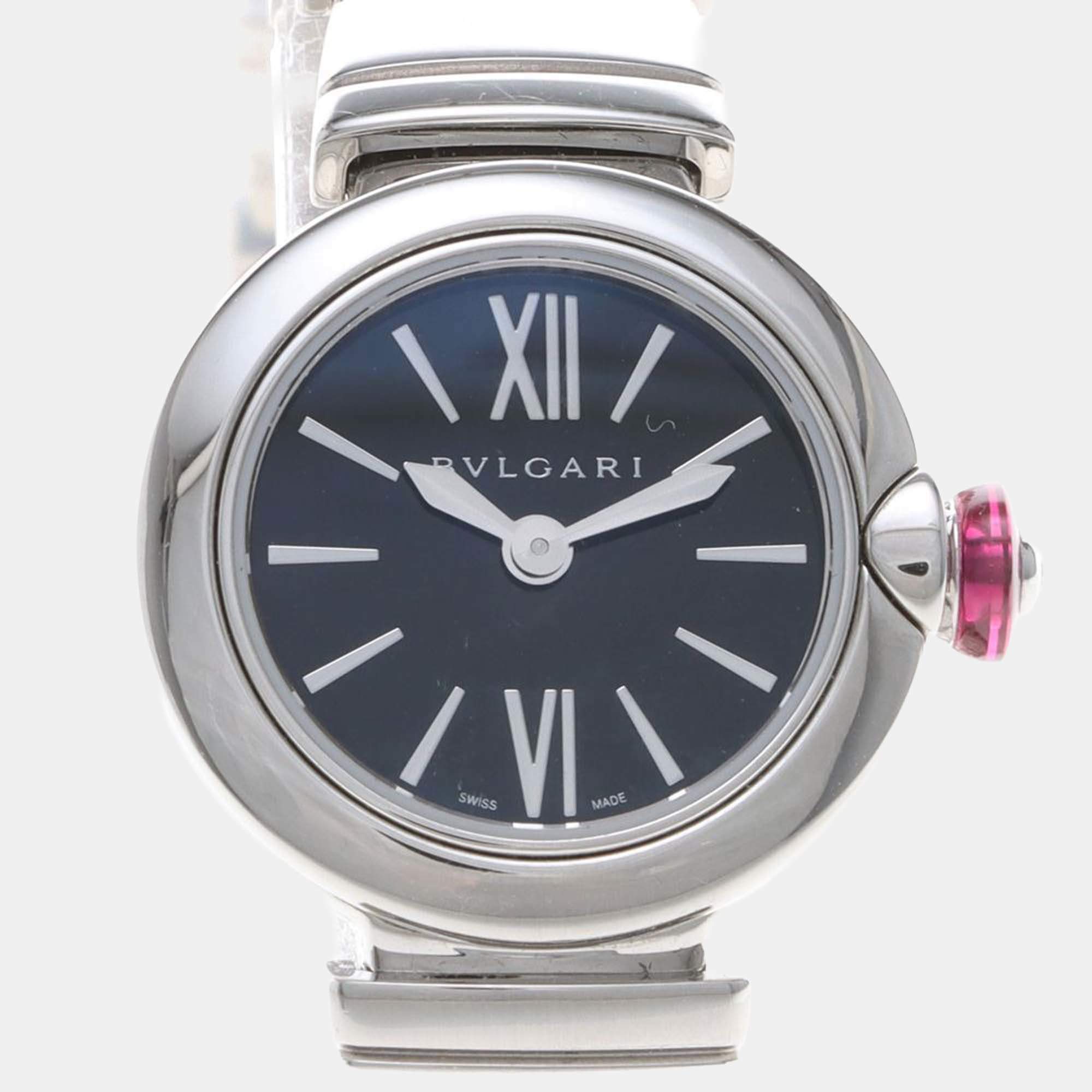 Pre Owned Bvlgari Lucea LU23S Quartz Black Diamonds Stainless Steel Women's Wristwatch 23mm