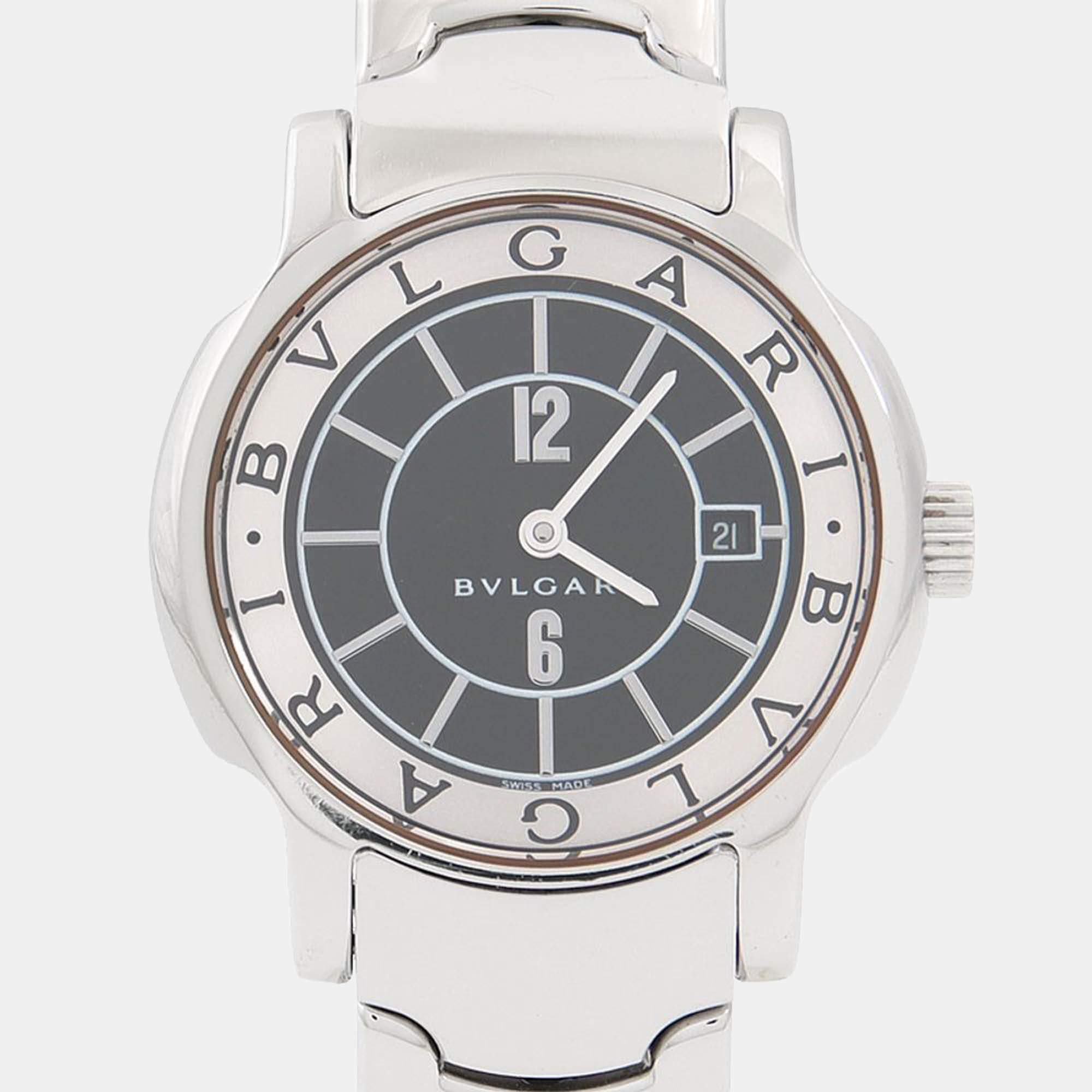 Pre Owned Bvlgari Solotempo ST29S Quartz Black Stainless Steel Women's Wristwatch 29mm