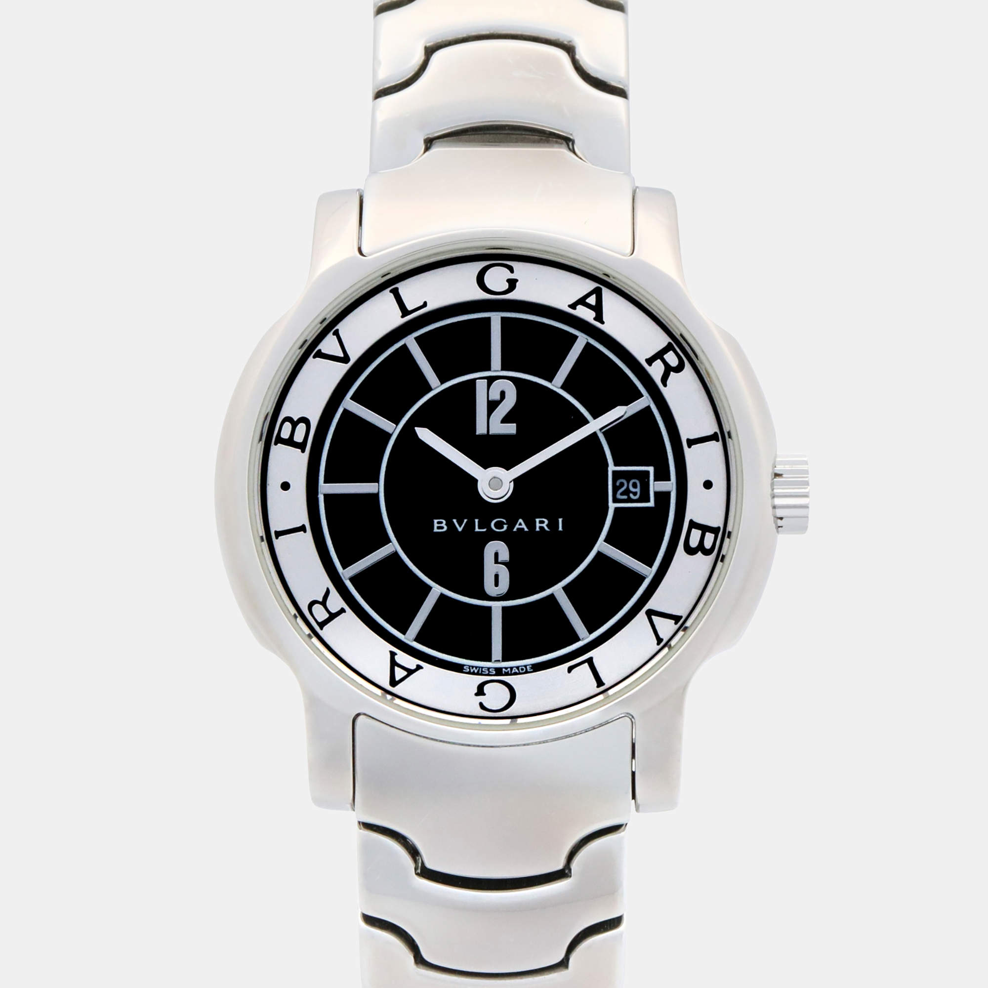 مملوكة مسبقًا Bvlgari Solotempo ST29S Quartz Black Stainless Steel Women's Wristwatch 29 mm