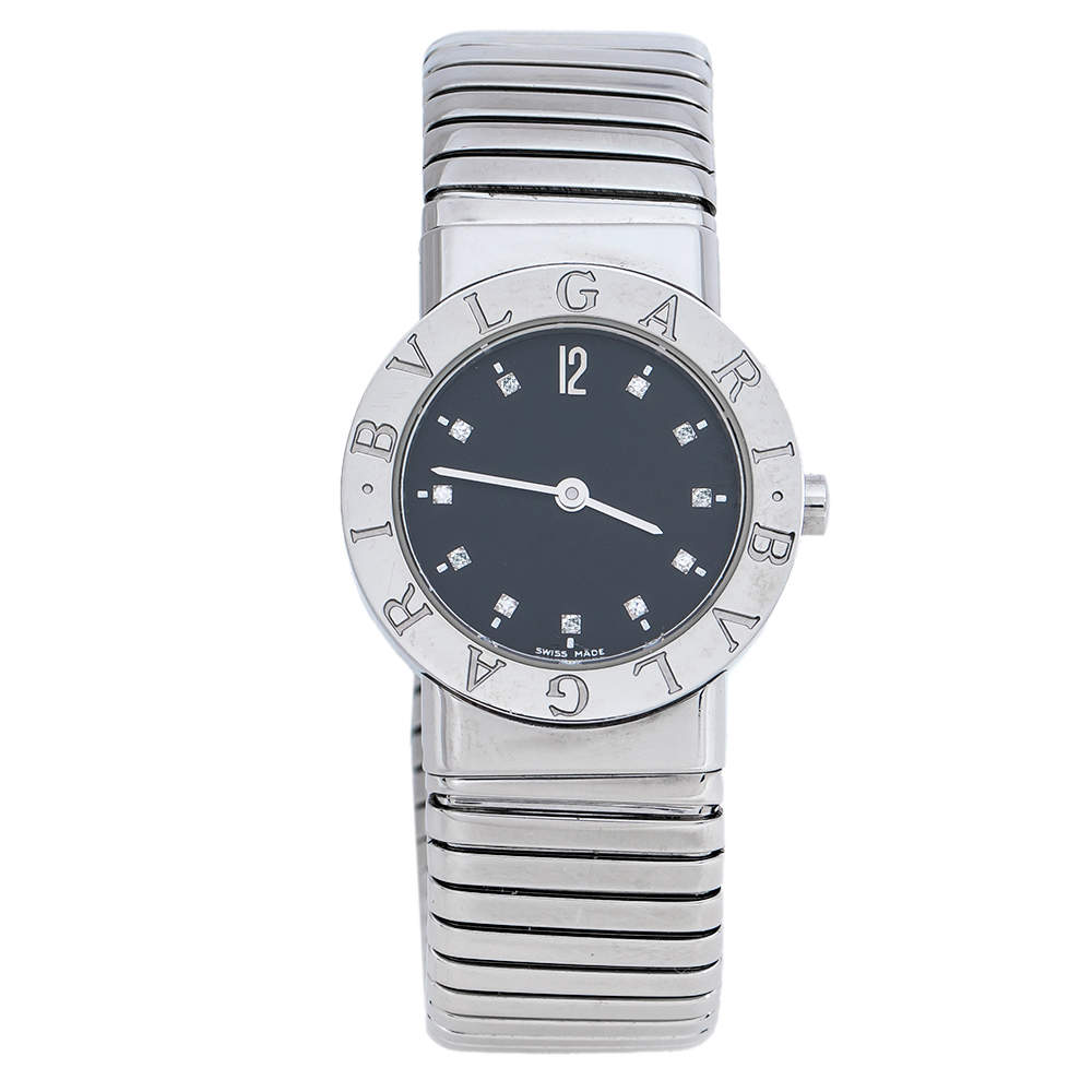 Bvlgari Black Stainless Steel Diamond Tubogas BB262TS Women's Wristwatch 26 mm