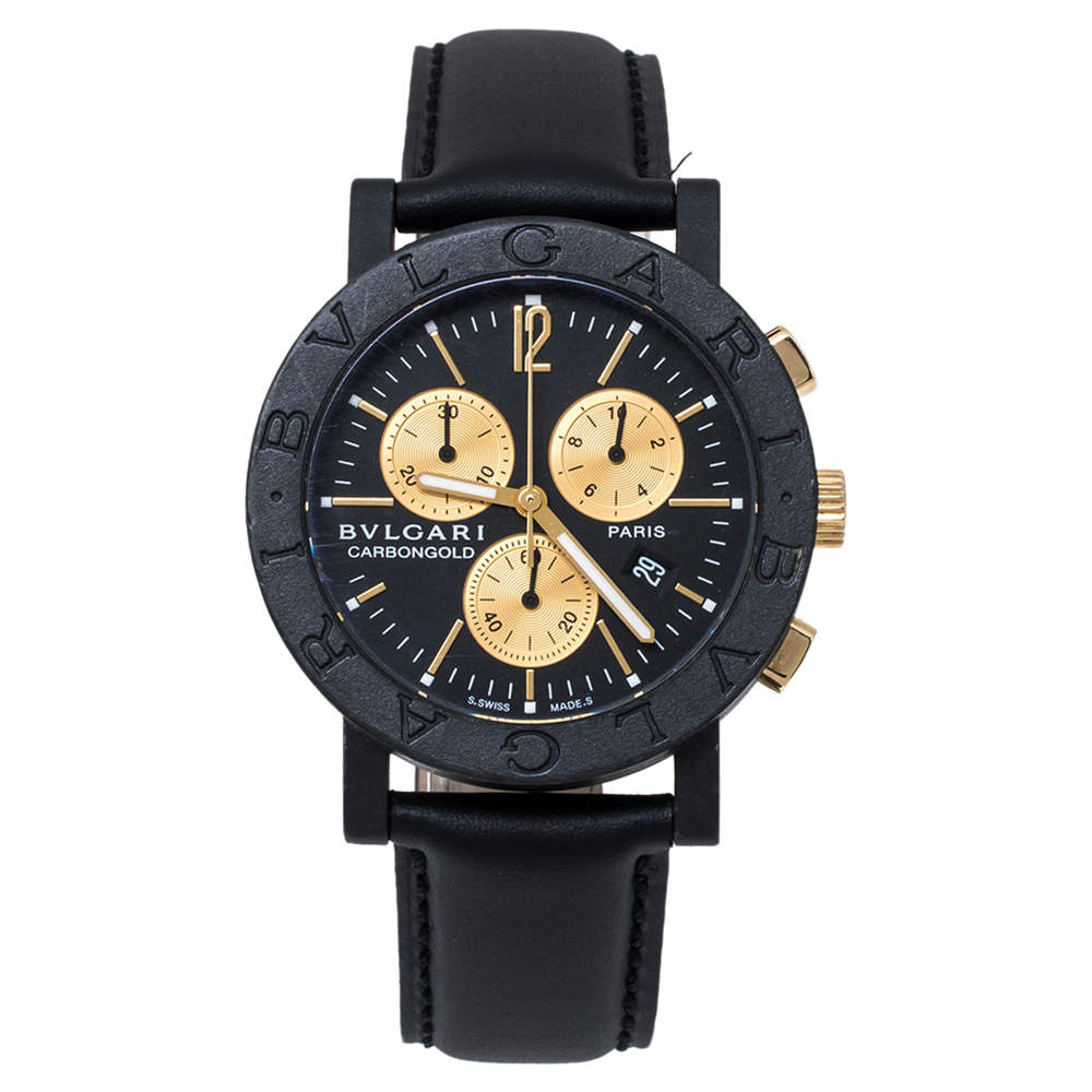Pre Owned Bvlgari Black Carbongold Chronograph BB38CLCH Limited Edition Women's Wristwatch 38MM