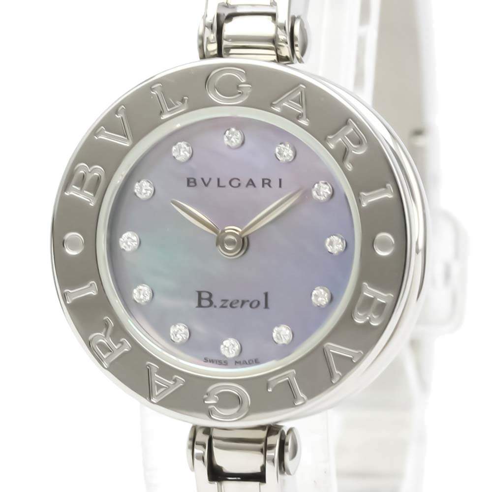 Pre Owned Bvlgari Blue MOP Diamonds Stainless Steel B.Zero1 Quartz Bz22S Women's Wristwatch 22 MM