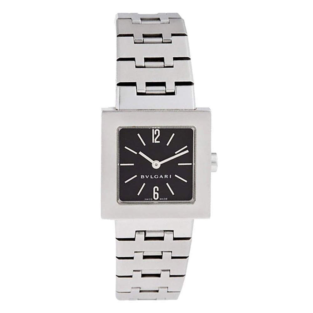 Pre Owned Bvlgari Black Stainless Steel Quadrato SQ22SS Women's Wristwatch 22MM