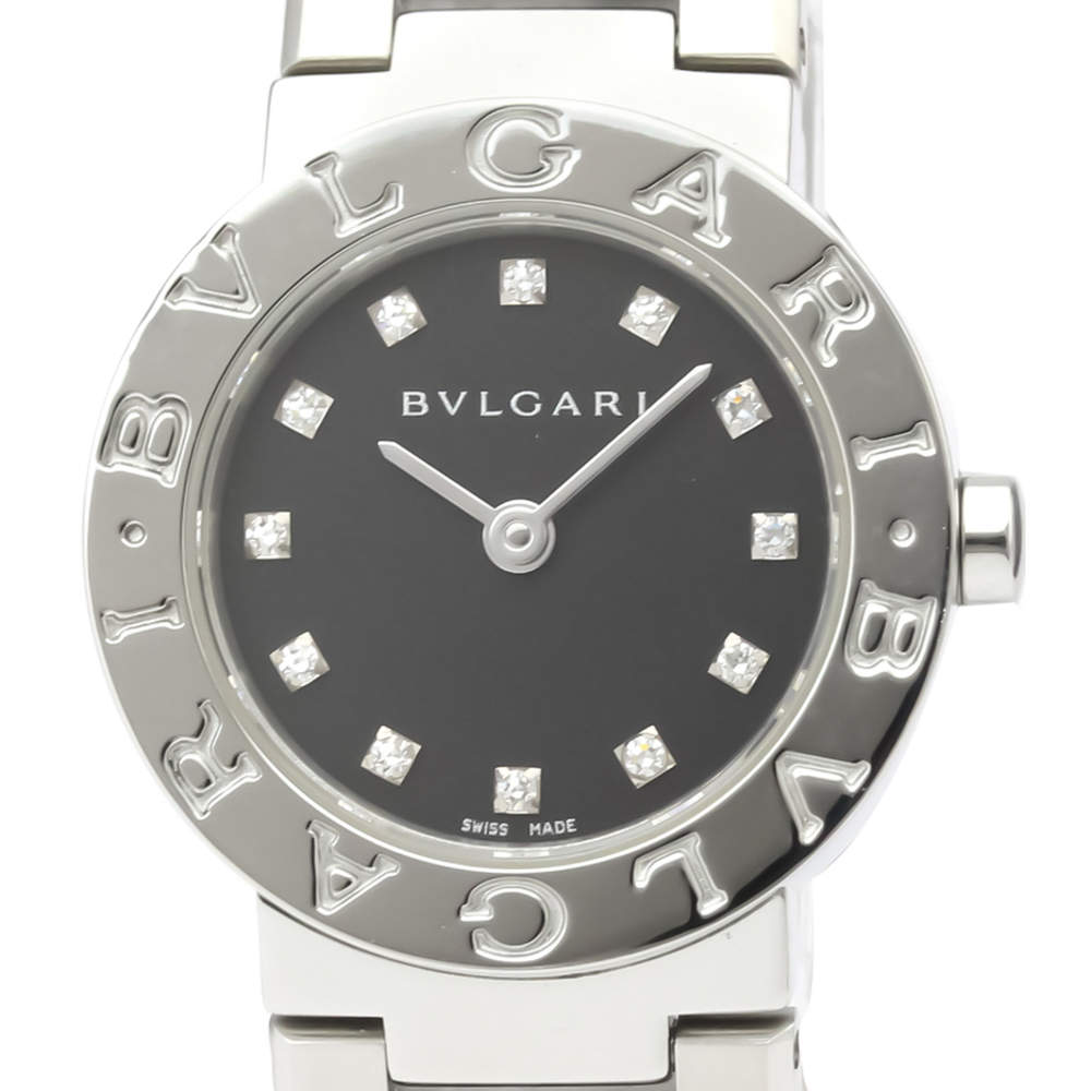 Pre Owned Bvlgari Black Diamonds Stainless Steel Bvlgari Bvlgari BB23SS Quartz Women's Wristwatch 22 MM