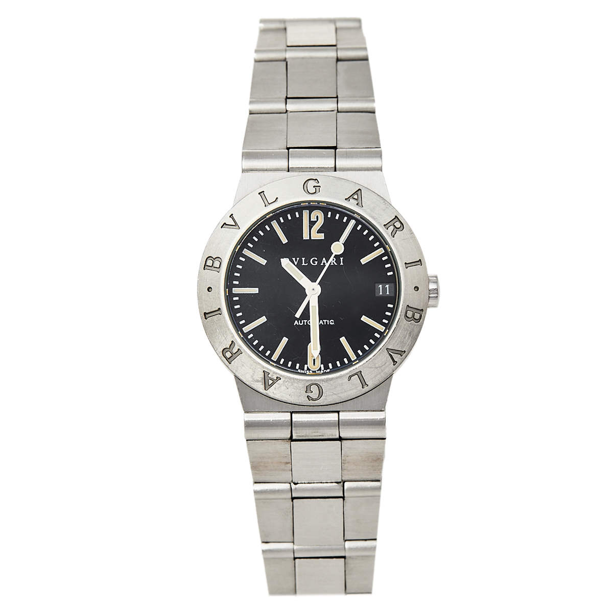 Pre Owned Bvlgari Black Stainless Steel Diagono LC 29 S Automatic Women's Wristwatch 29 mm