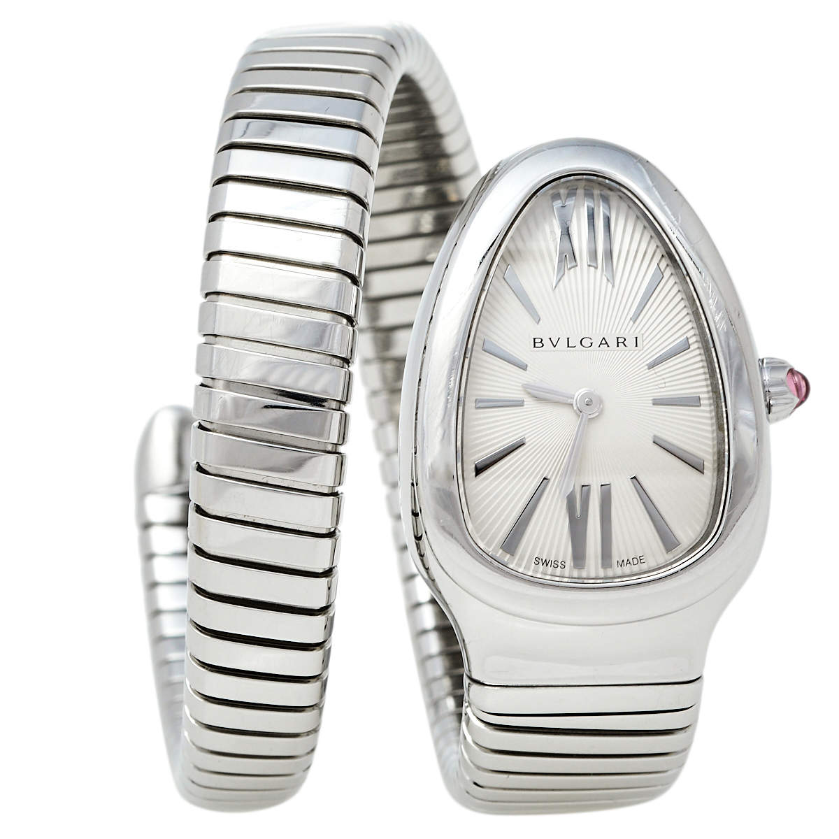 مملوكة مسبقًا ساعة يد نسائية بلغاري سيربينتي توبوغاس أس پي 35 أس ستانلس ستيل مزخرفة اشعة الشمس فضية 35 مم