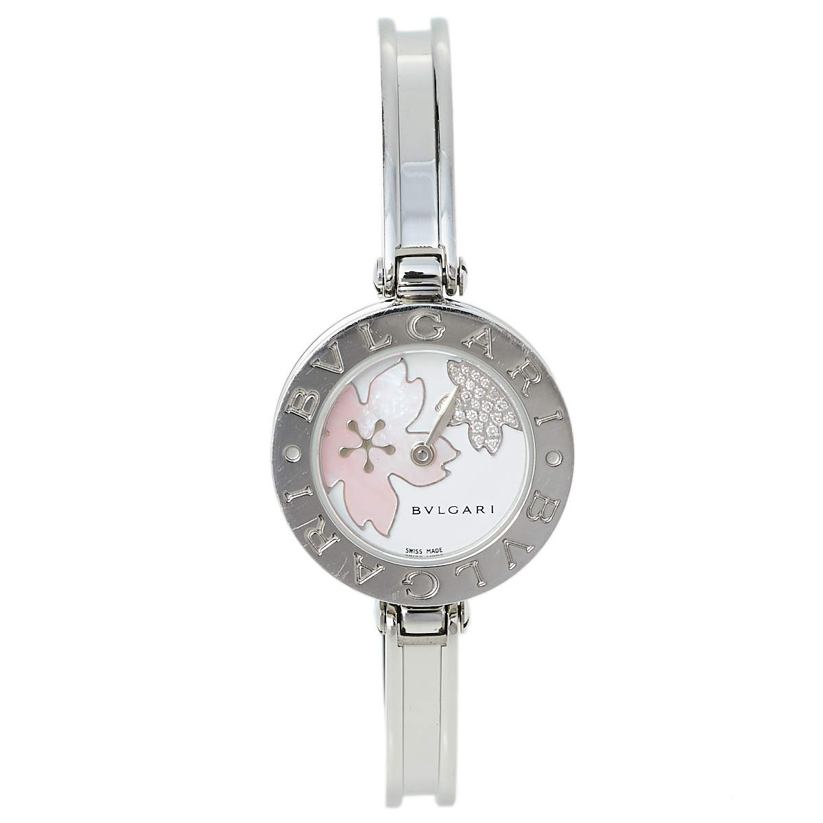Bvlgari Mother of Pearl Flower Motif Diamond Stainless Steel B.Zero1 BZ 22 S Women's Wristwatch 22 mm
