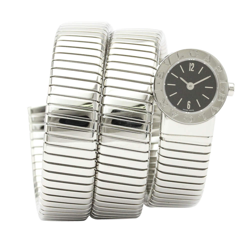 Pre Owned Bvlgari Black Stainless Steel Tubogas BB19 1TS Women's Wristwatch 19 MM