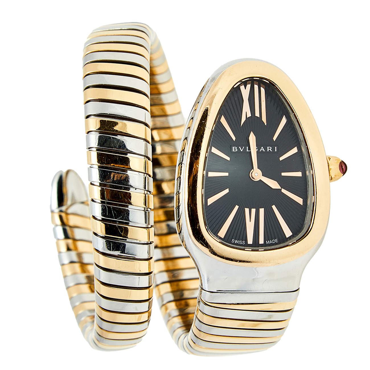 Pre Owned Bvlgari Black 18k Rose Gold Stainless Steel Serpenti Tubogas 102123 Women's Wristwatch 35 mm