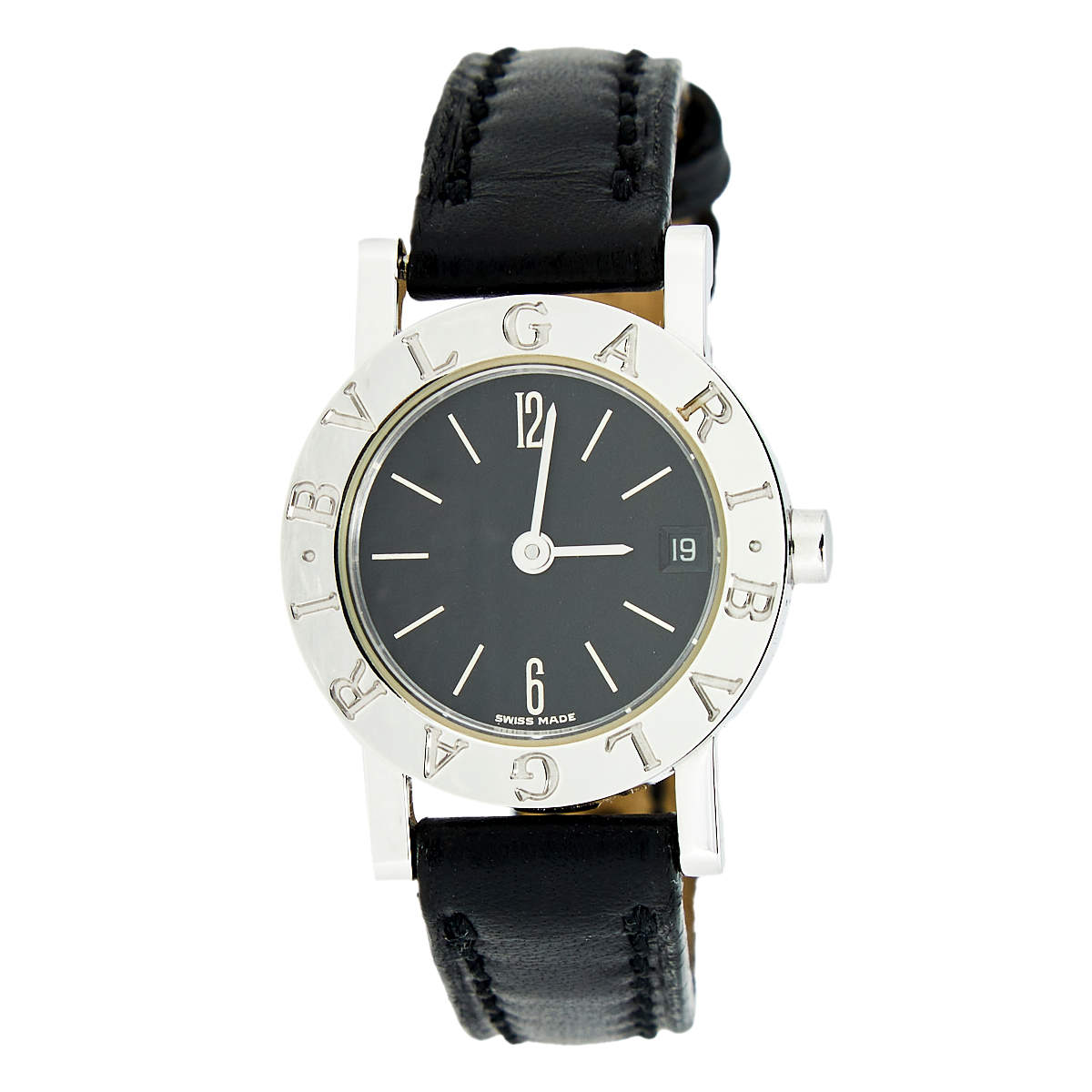 Pre Owned Bvlgari Black 18k White Gold Leather Bvlgari BB23WGL Women's Wristwatch 23 mm