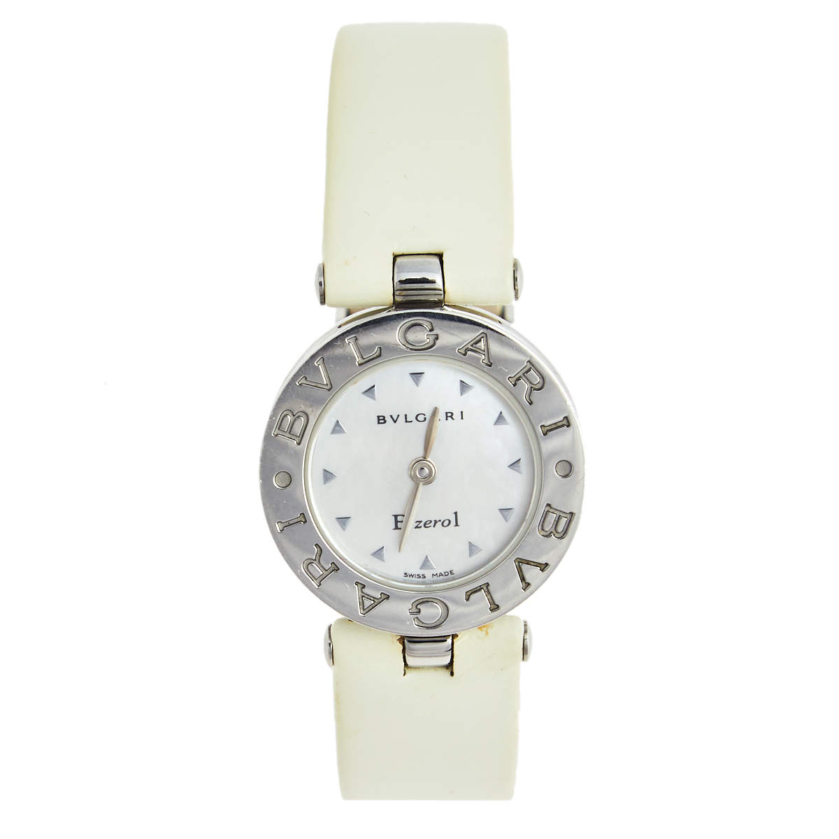 Pre Owned Bvlgari Mother of Pearl Stainless Steel Leather B.Zero1 BZ22S Women's Wristwatch 22 mm