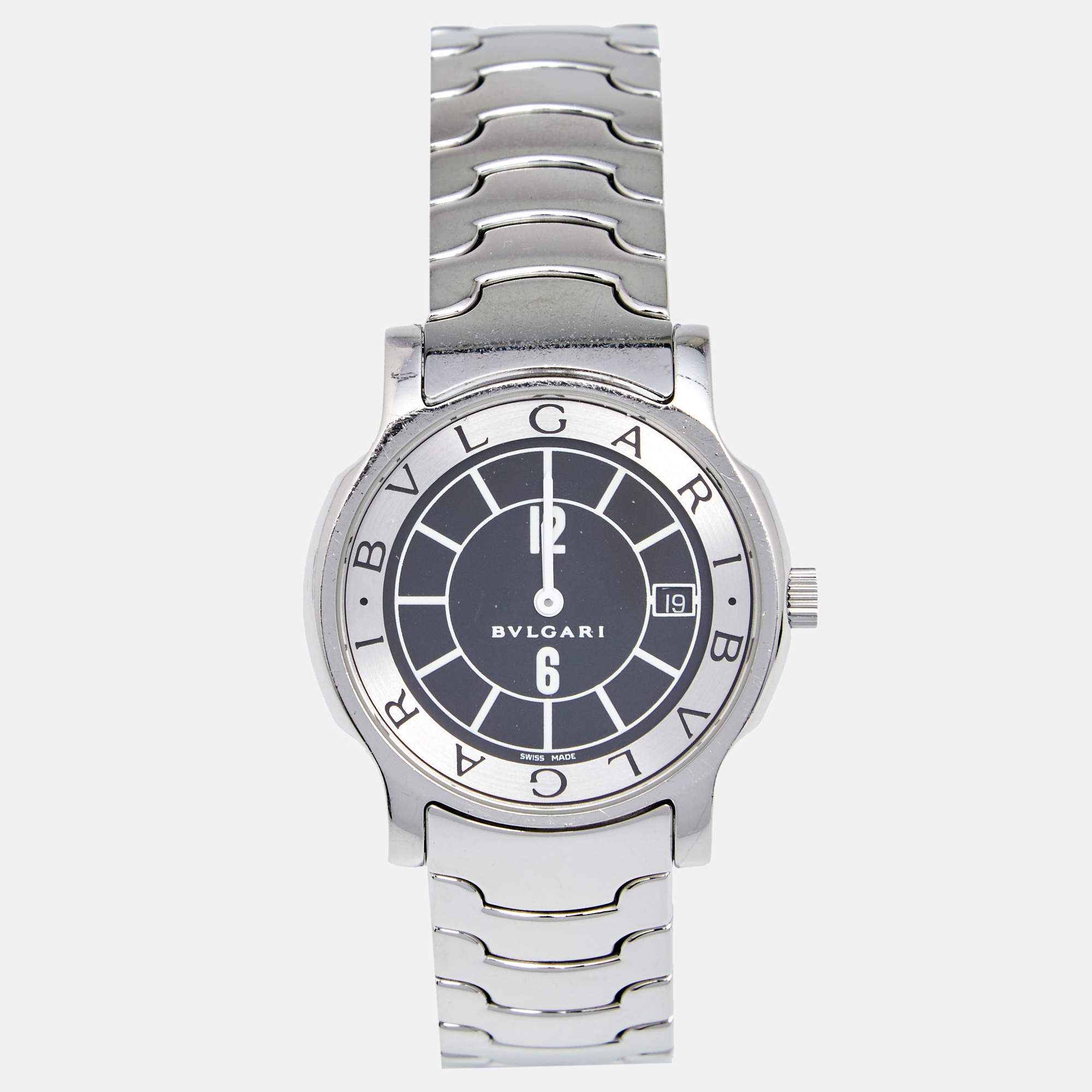 Pre Owned Bvlgari Black Stainless Steel Solotempo ST35S Women's Wristwatch 35 mm