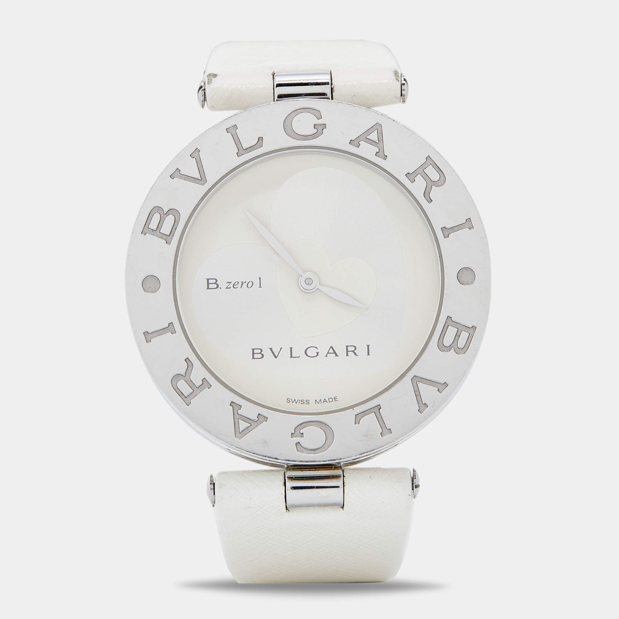 Pre Owned Bvlgari Double Heart Stainless Steel Leather B.zero1 BB35S Women's Wristwatch 35 mm