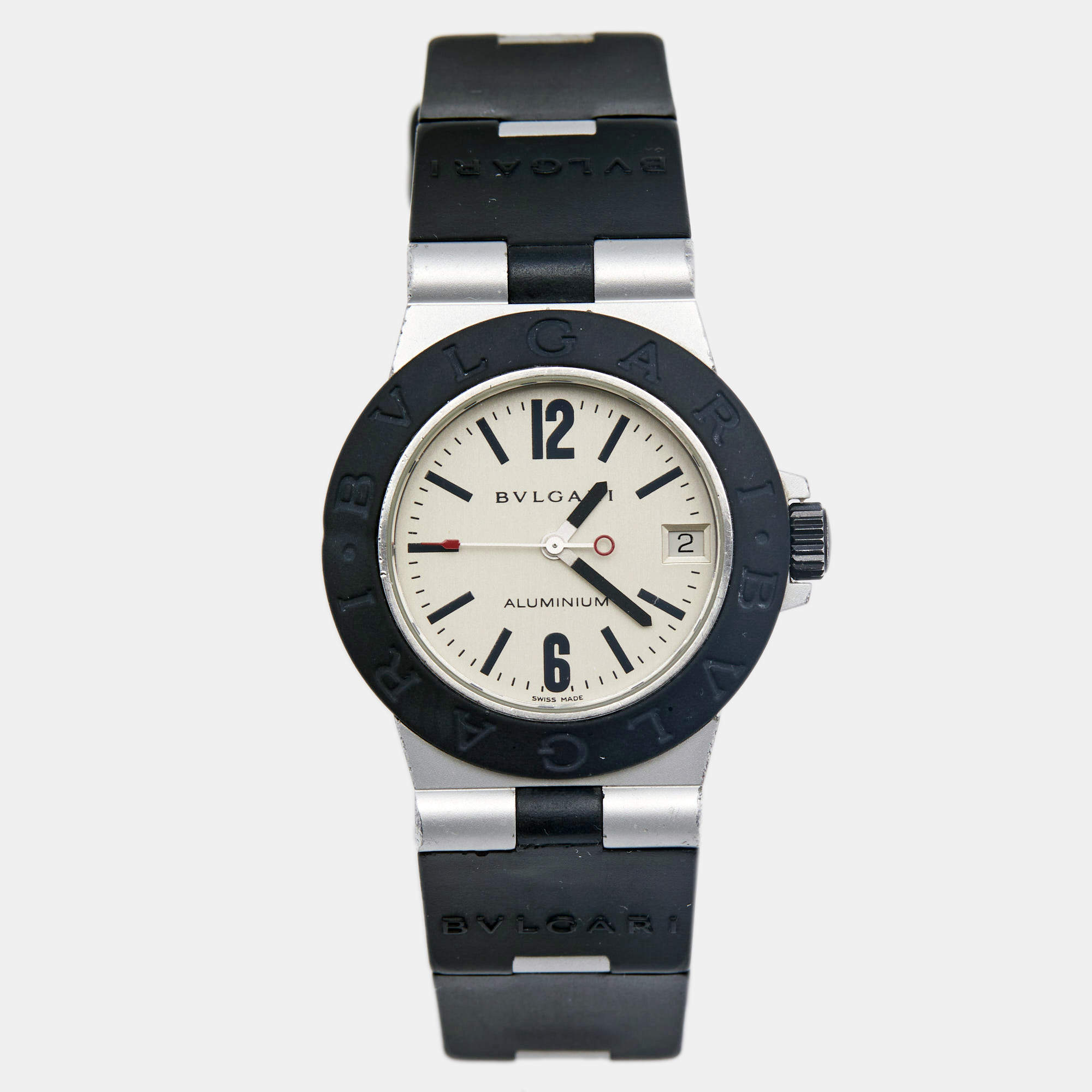 Pre Owned Bvlgari Cream Aluminium Rubber Diagono AL32TA Women's Wristwatch 32 mm 