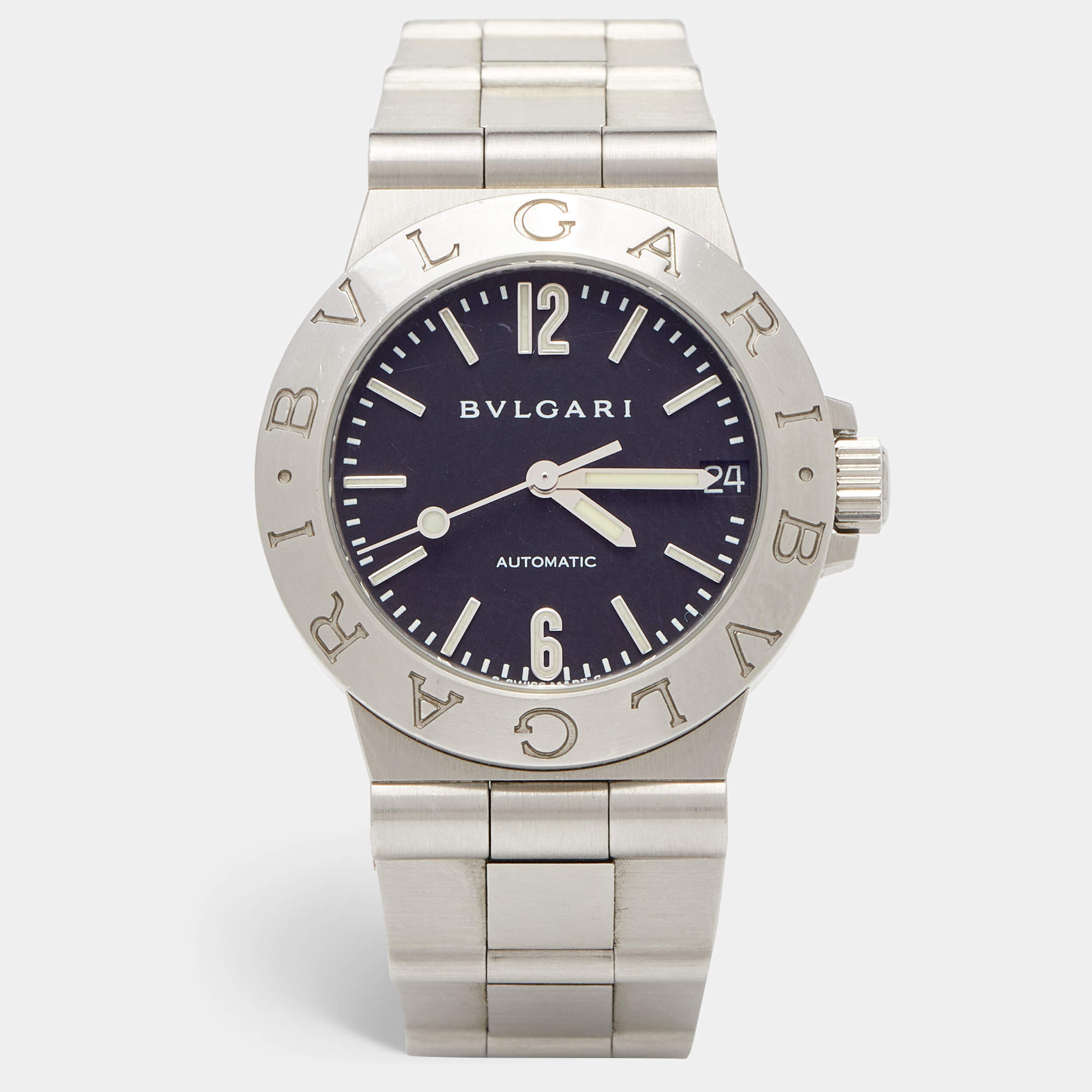 Pre Owned Bvlgari Black Stainless Steel Diagono LCV 29 S Women's Wristwatch 29 mm