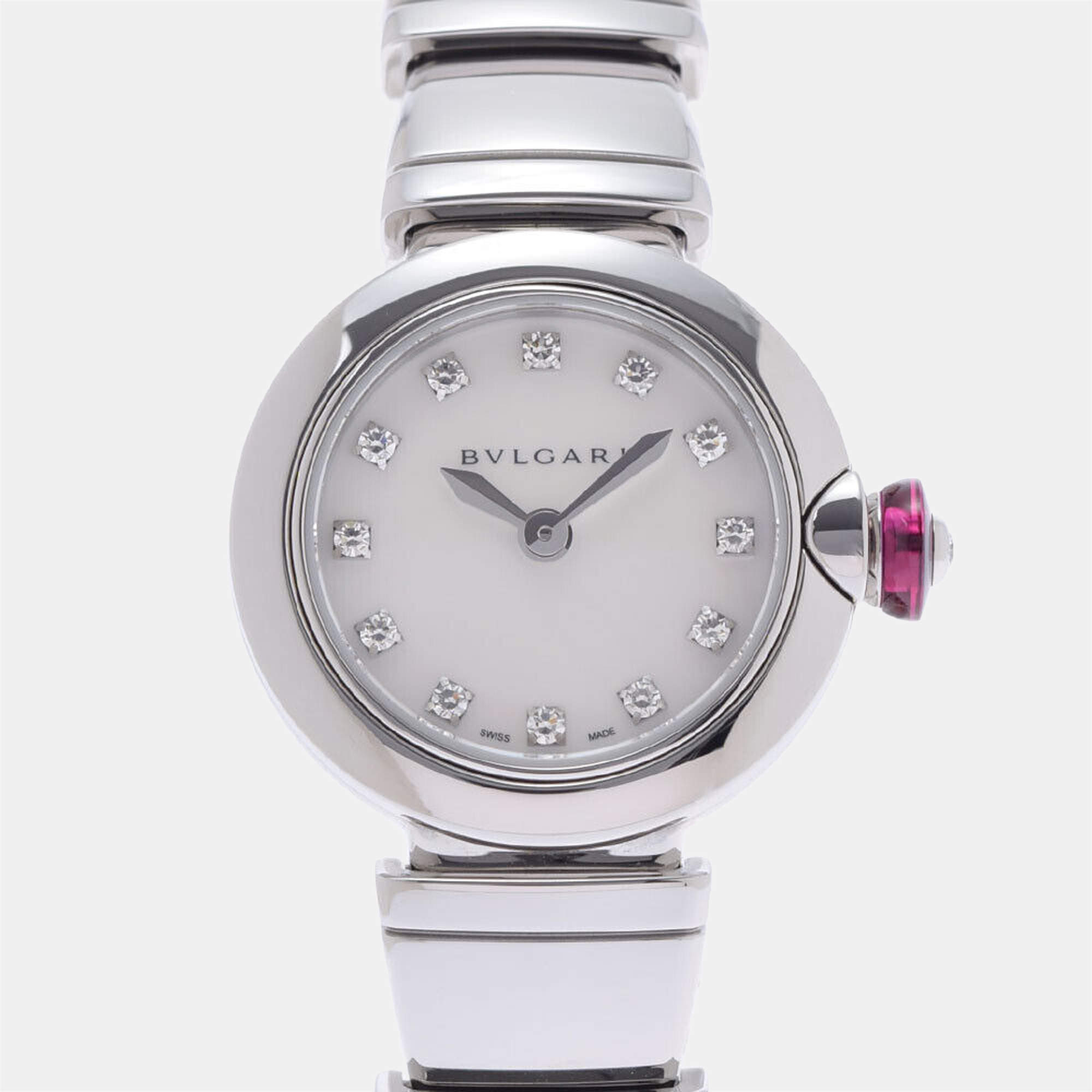 Bvlgari White Shell Stainless Steel Lucea LU23S Quartz Women's Wristwatch 23 mm