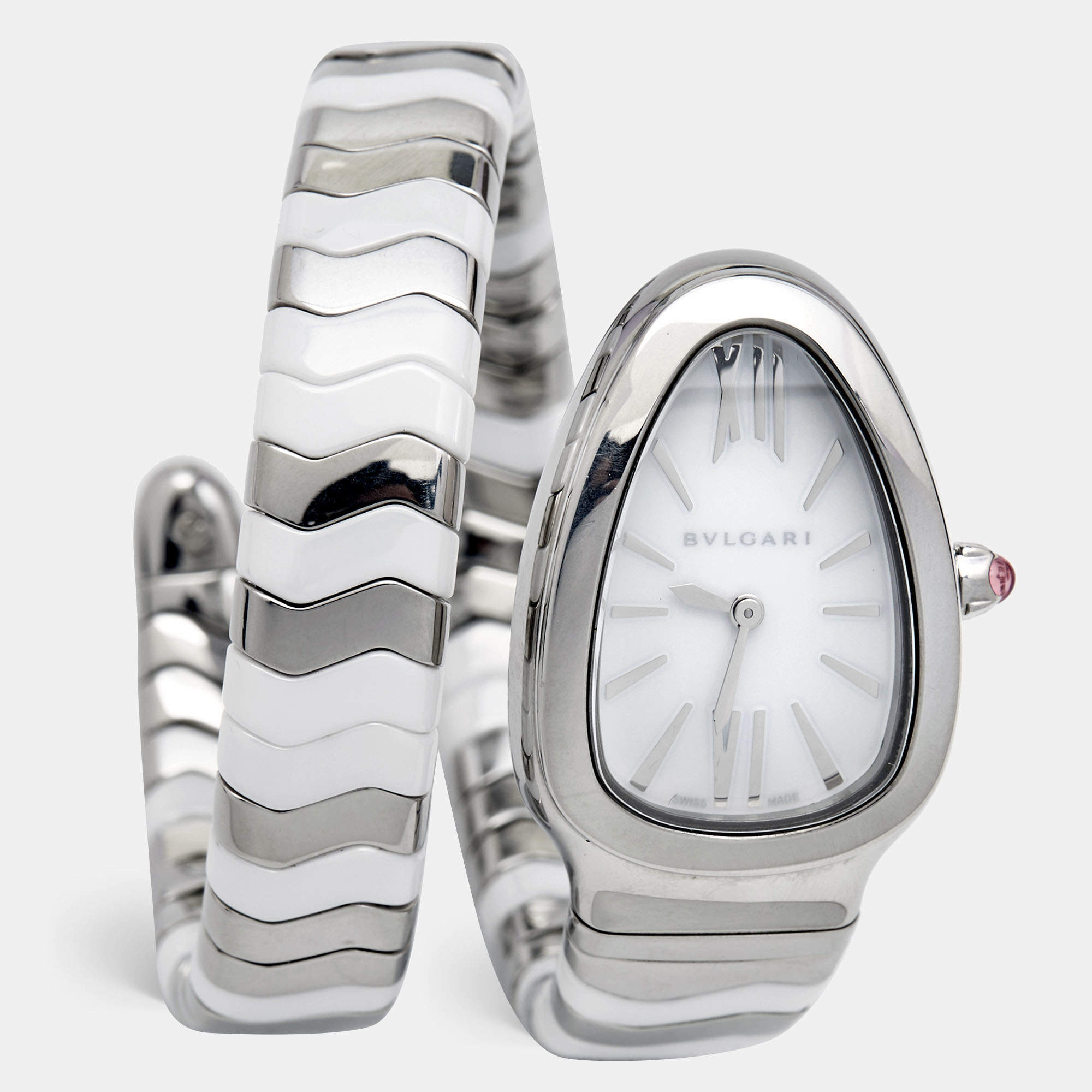 Bvlgari White Ceramic Stainless Steel Serpenti Spiga 102182 Women's Wristwatch 35 mm 