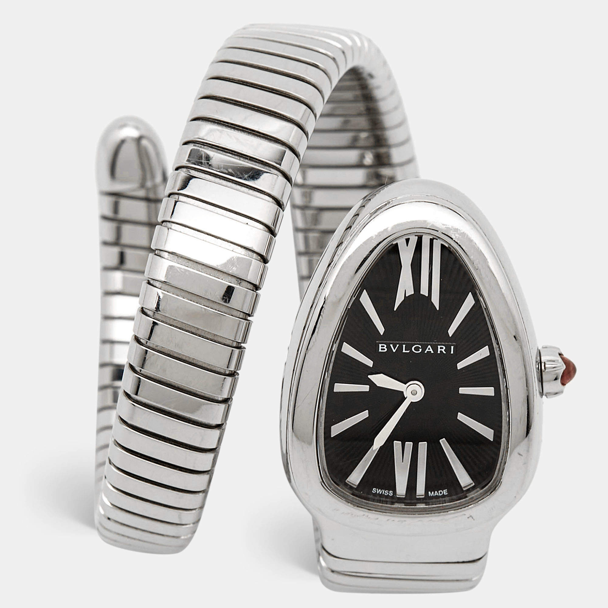 Pre Owned Bvlgari Black Stainless Steel Serpenti Tubogas 102824 Women's Wristwatch 35 mm