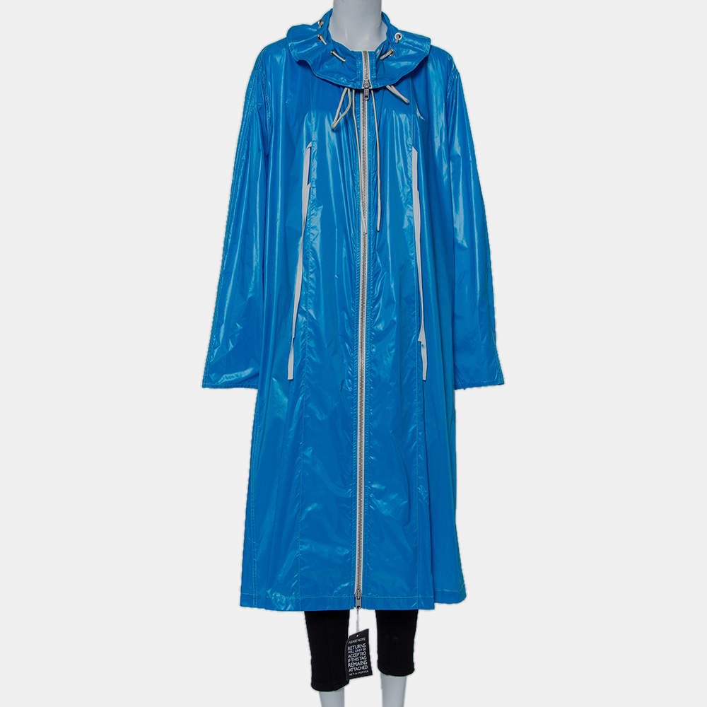 Calvin Klein Blue Synthetic Zip Front Oversized Rain Overcoat M