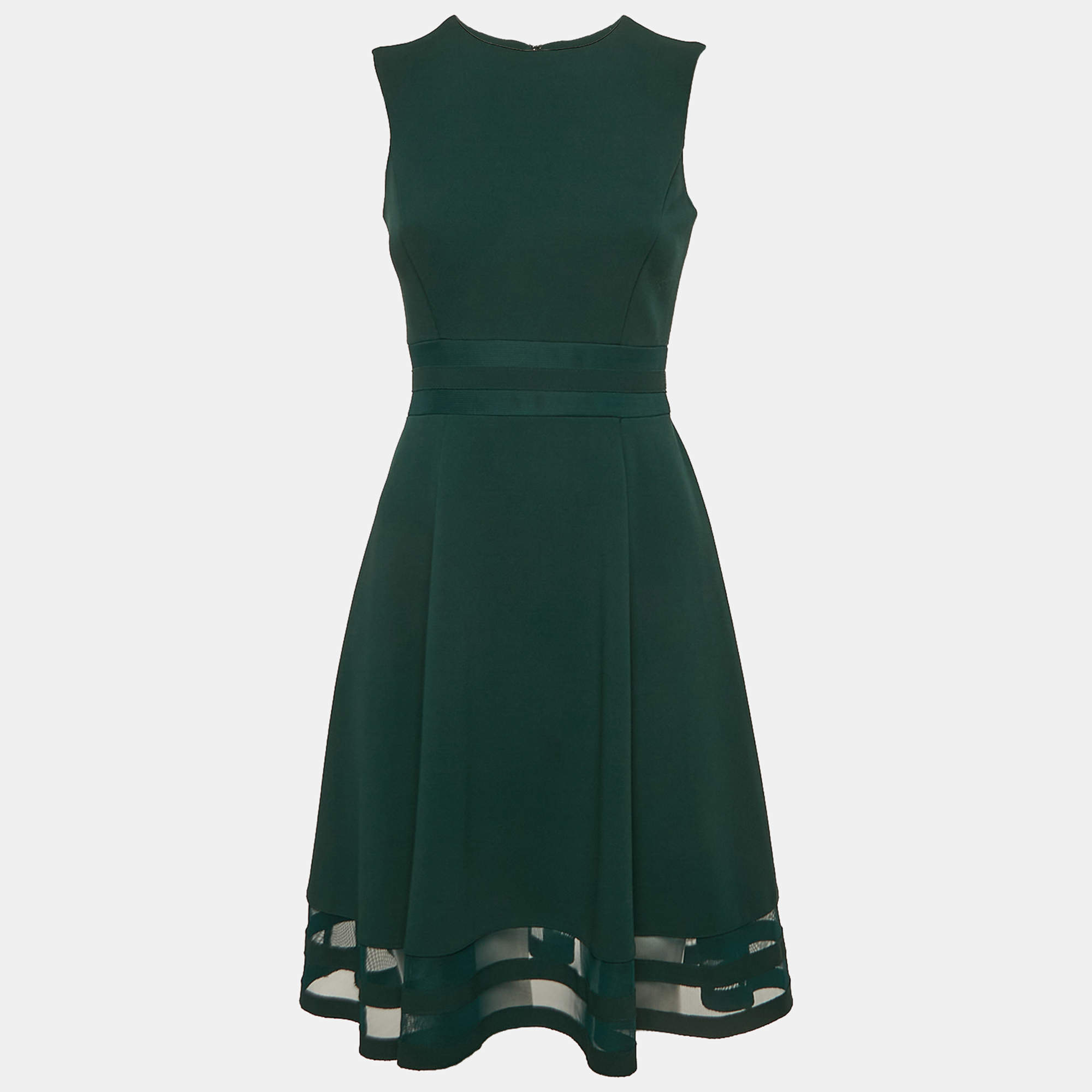 Calvin Klein Green Tulle and Crepe Short Dress S