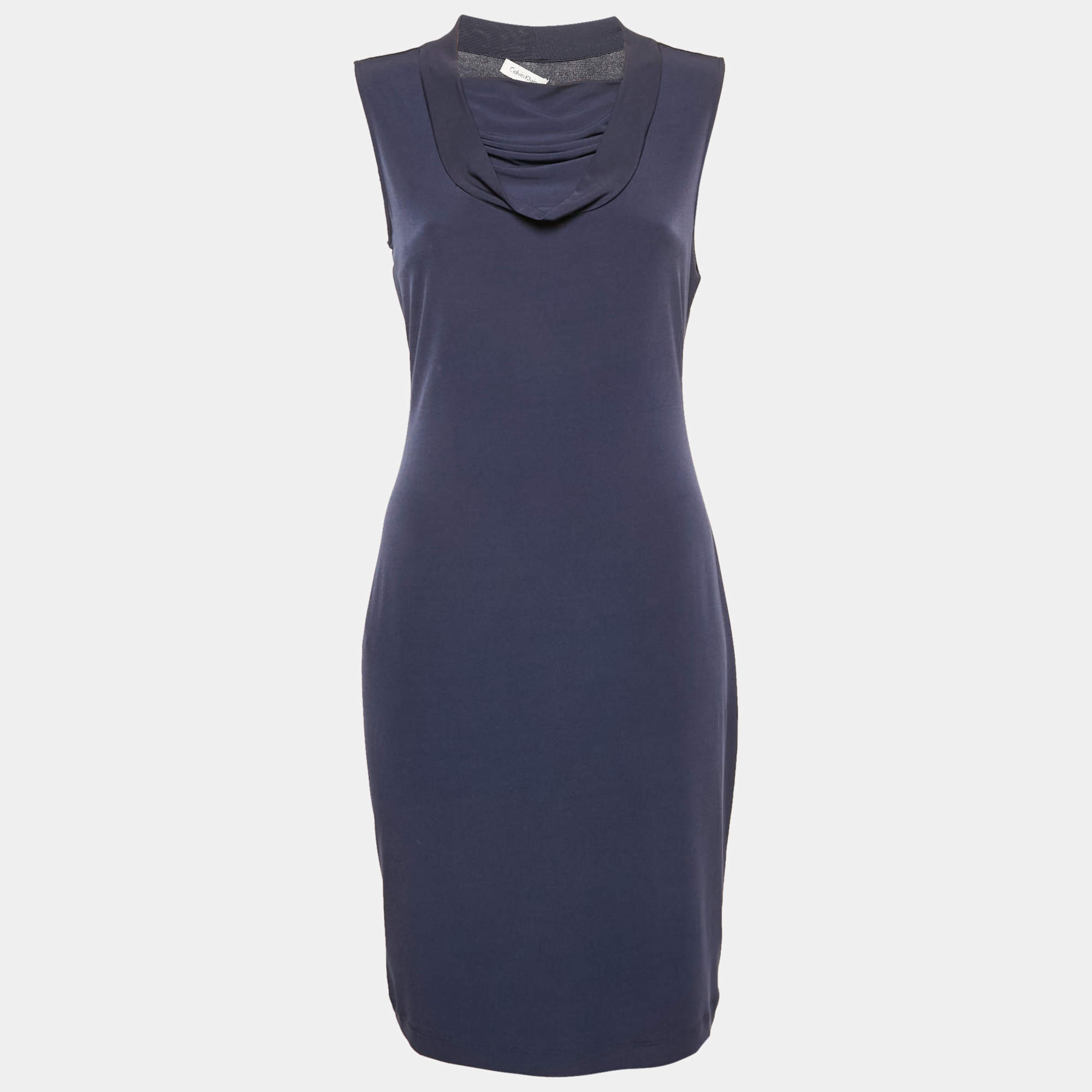 Pre Owned Calvin Klein Navy Blue Jersey Sleeveless Short Dress M