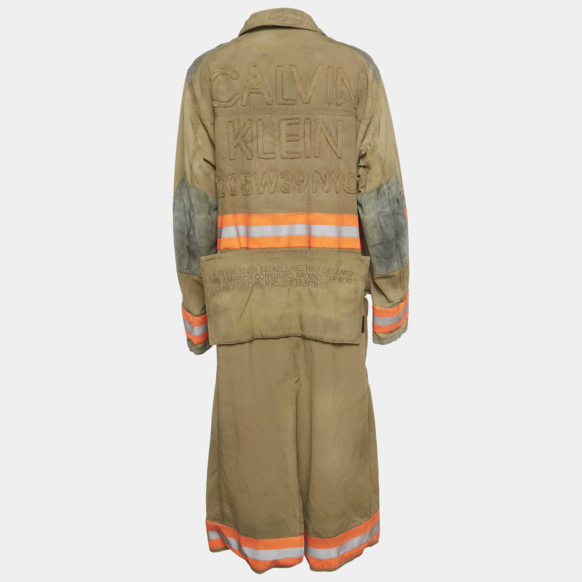 Calvin Klein Brown Logo Applique Cotton Firefighter Coat S Calvin