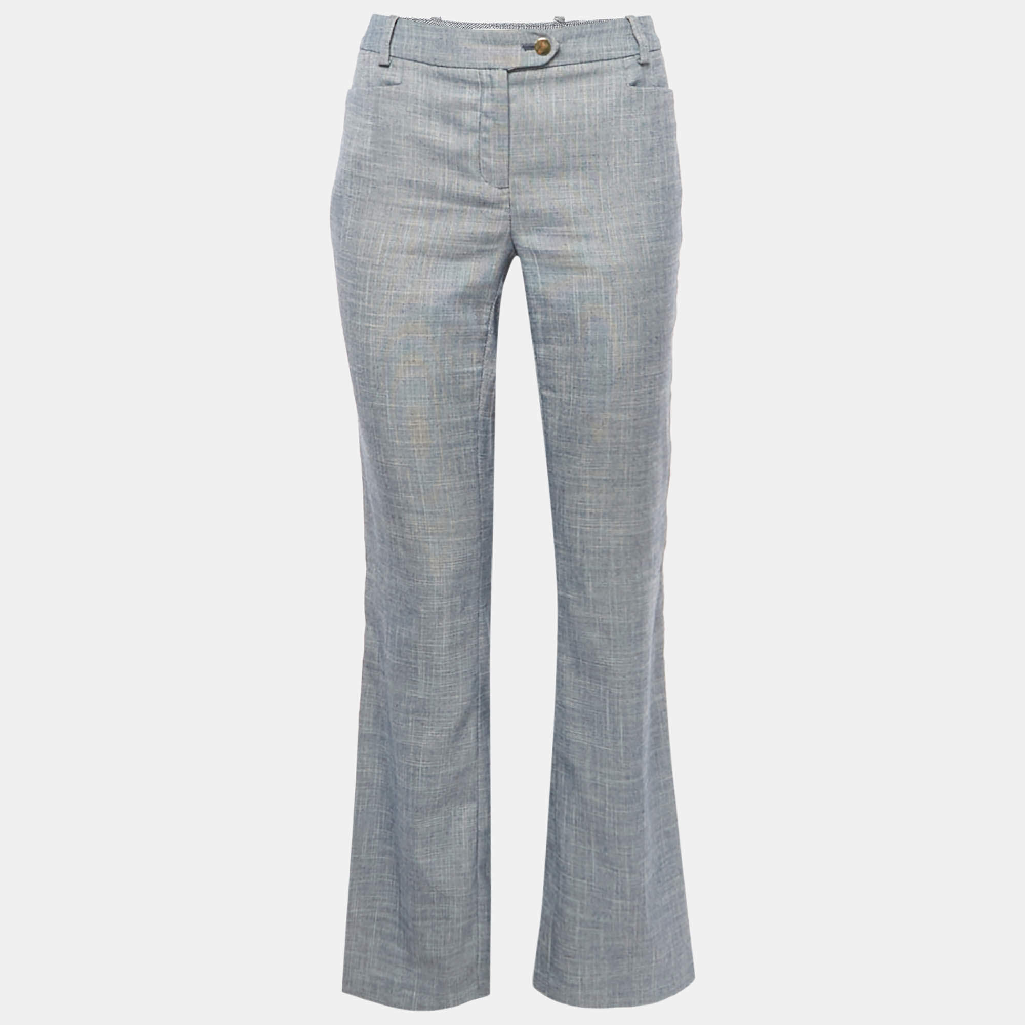 Pre Owned Calvin Klein Blue Straight Leg Mid-Rise Trousers XS