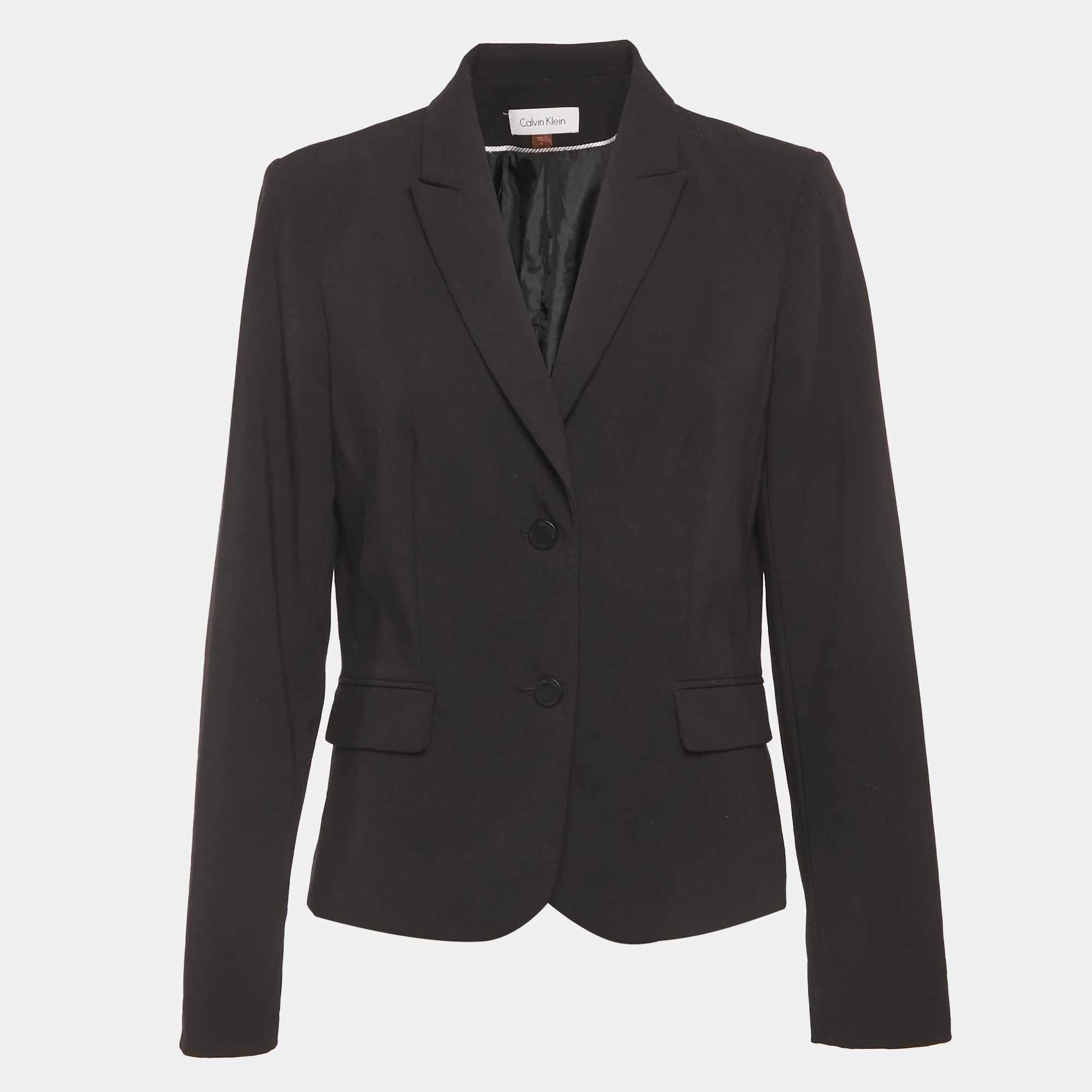 Pre Owned Calvin Klein Black Crepe Single Breasted Blazer M