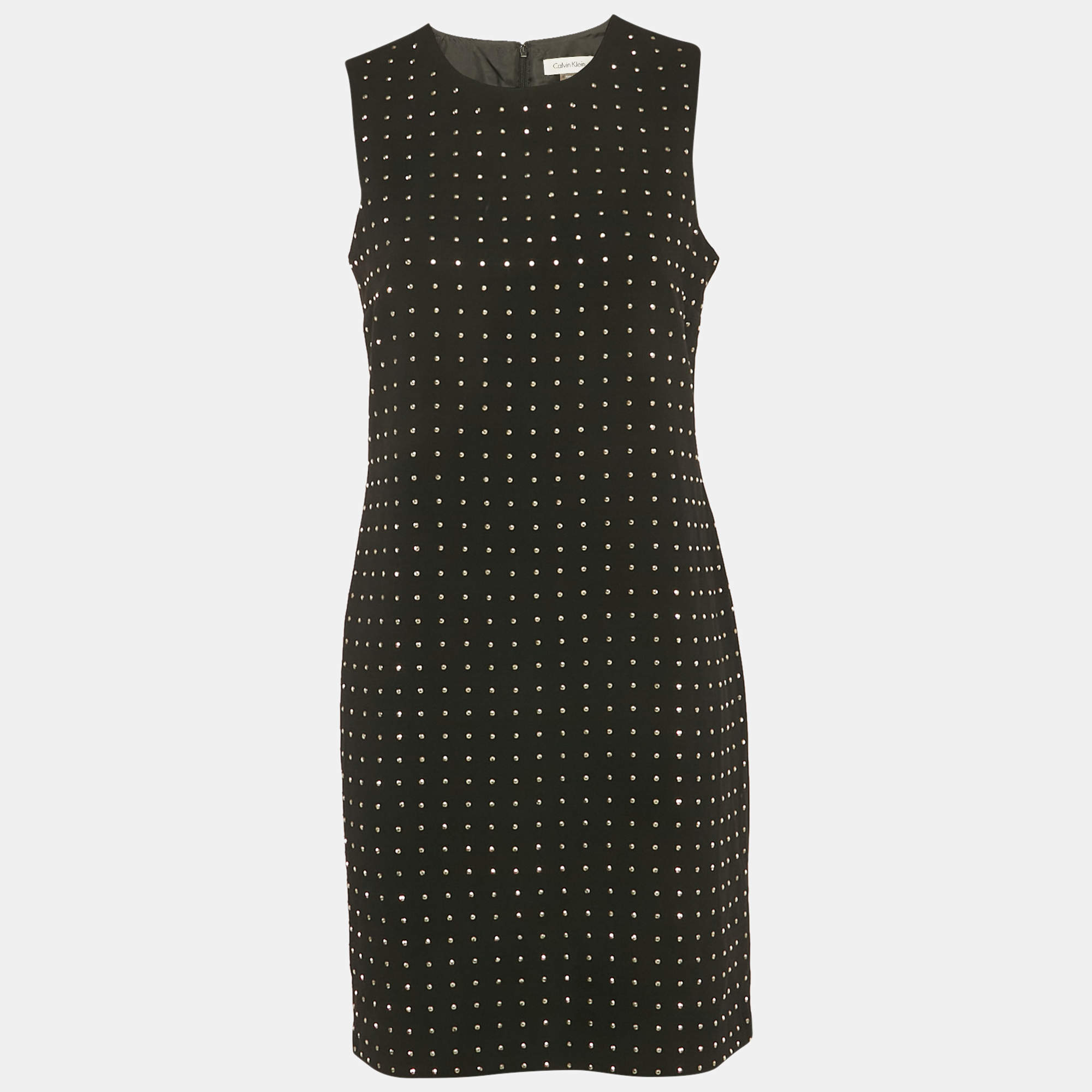 Pre Owned Calvin Klein Black Studded Crepe Sleeveless Short Dress M