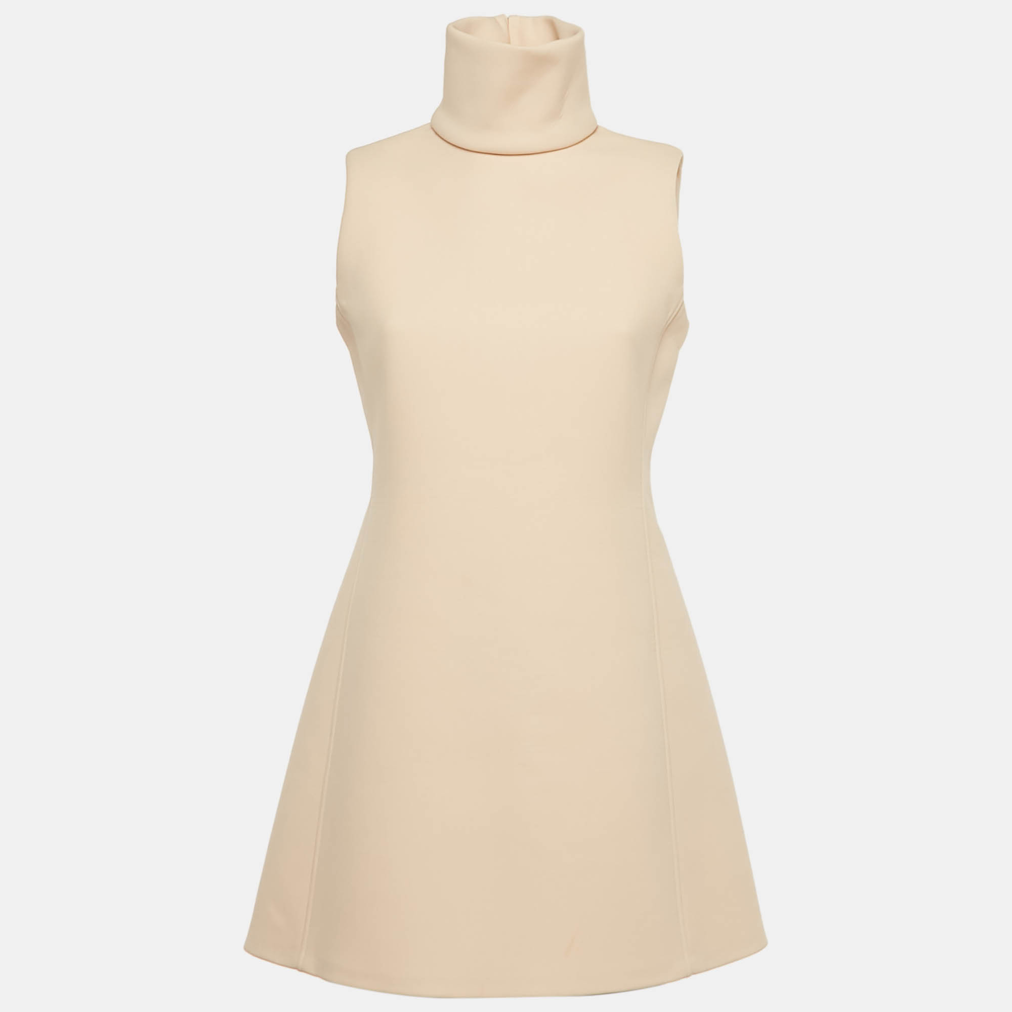 Pre Owned Calvin Klein Beige Crepe Mock Neck Mini Dress M