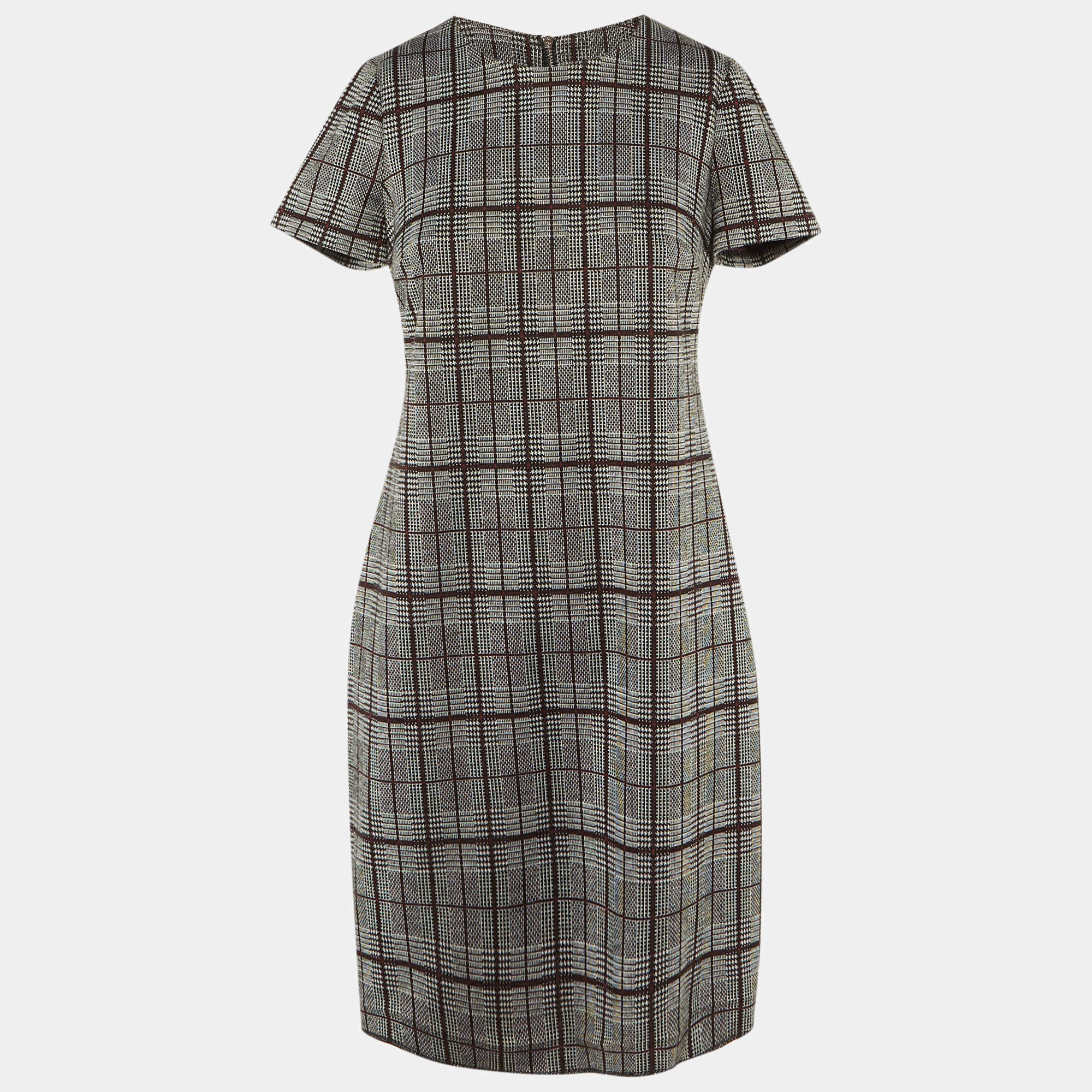 Pre Owned Calvin Klein Black /Red Checkered Knit Mini Dress M